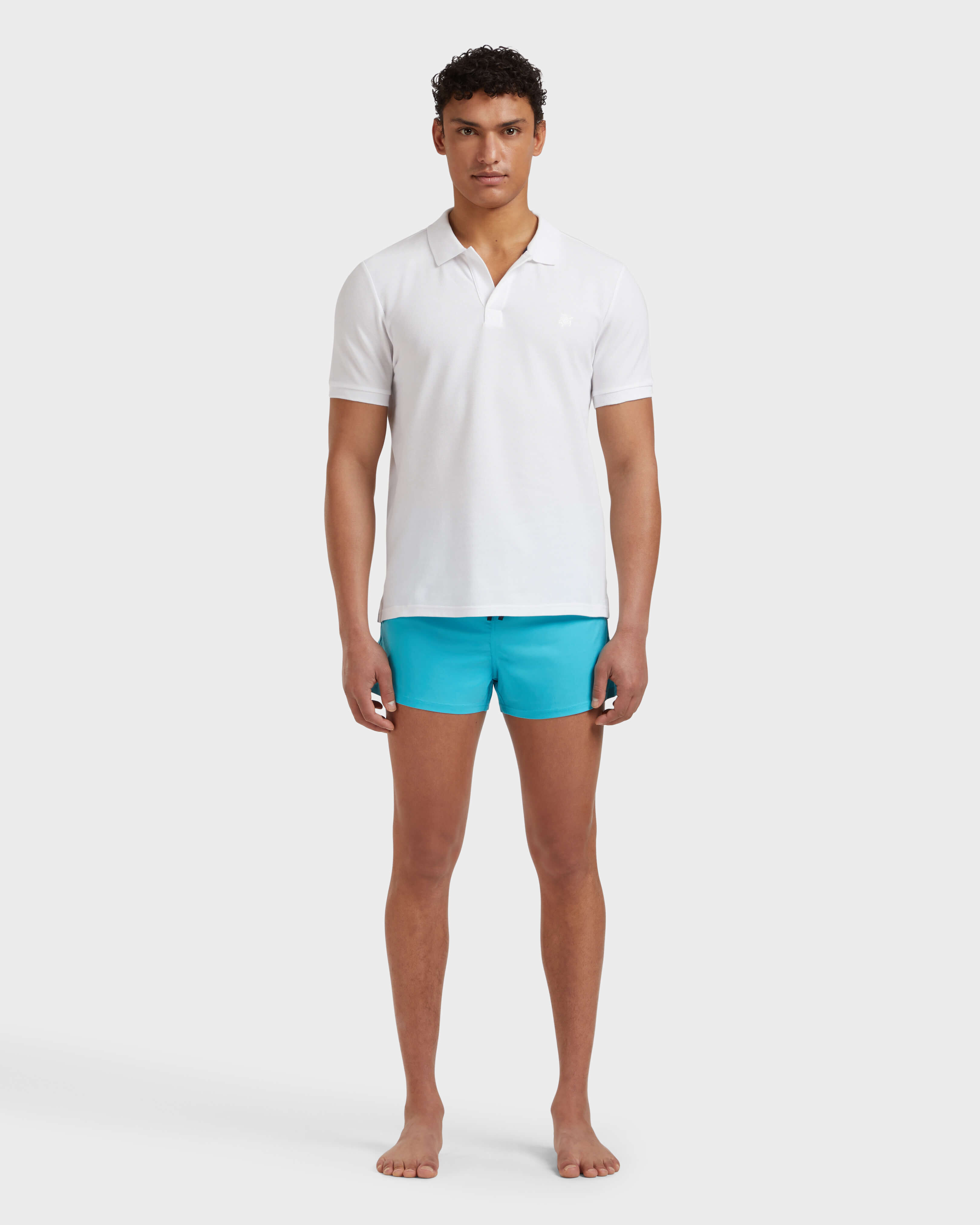 Men Organic Cotton Pique Polo Shirt Solid WHITE frontworn view