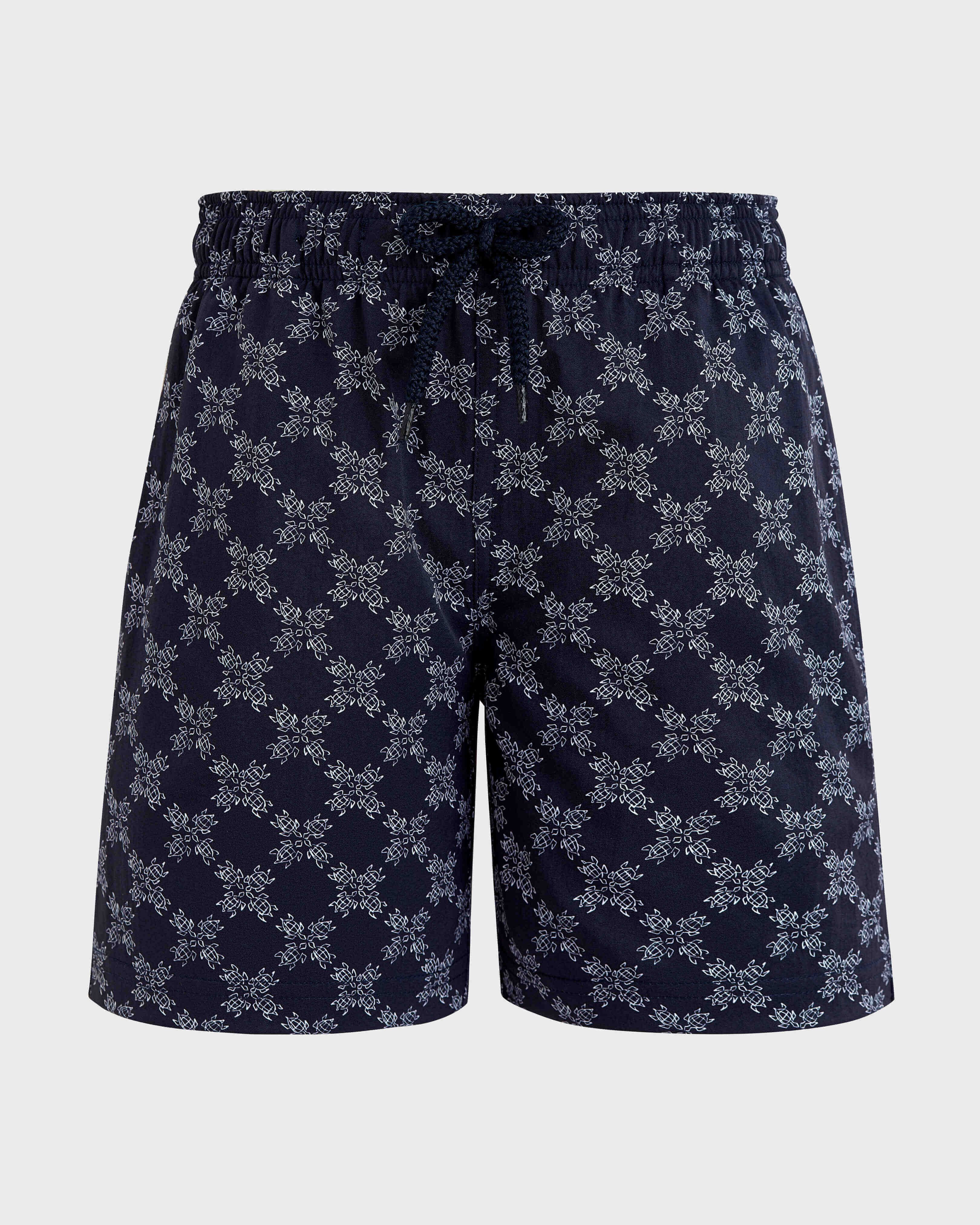 Boys Stretch Swim Shorts Turtle Monogram NAVY front view