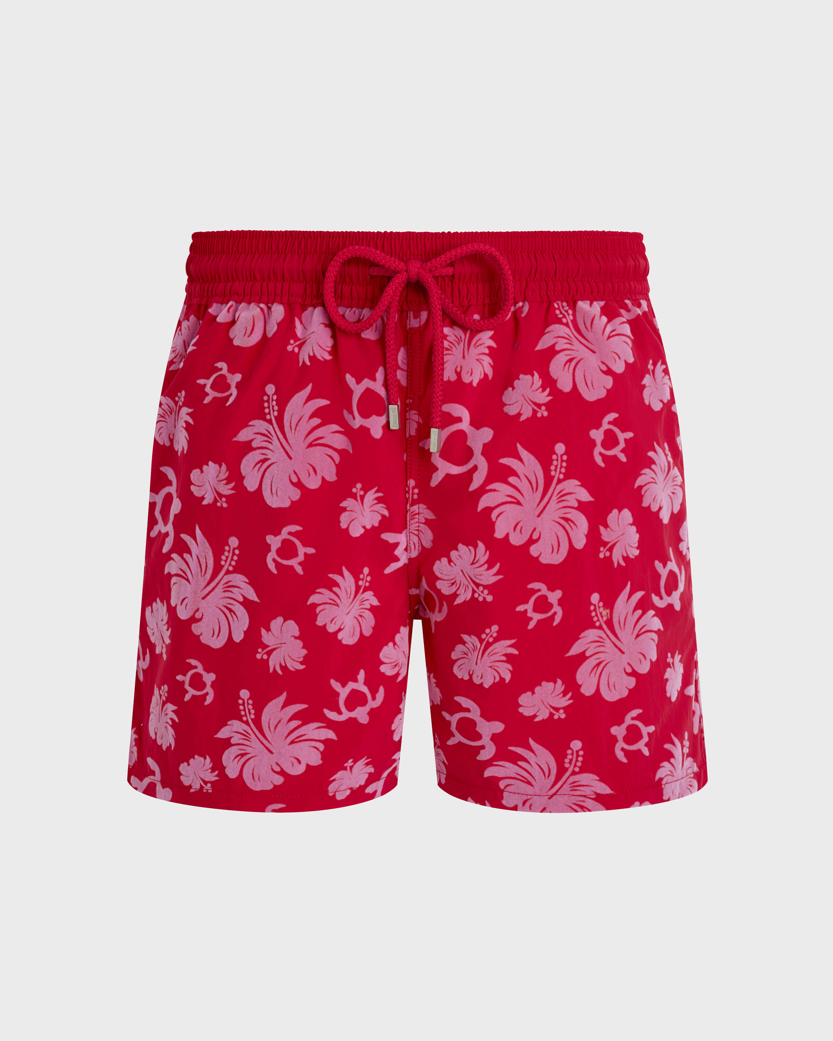 Men Swim Shorts Flocked Turtle Heart Tahiti GOOSEBERRY RED front view