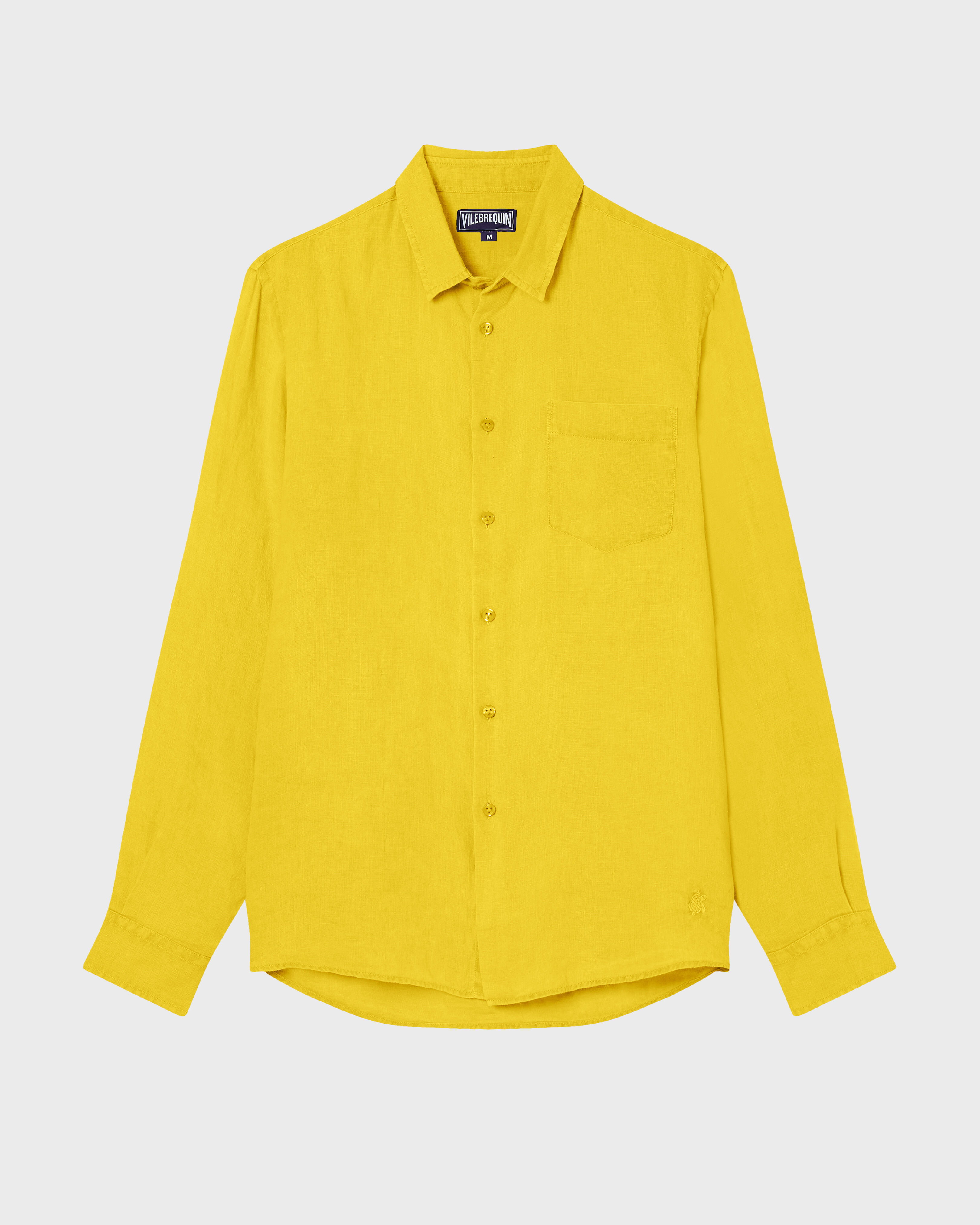 Men Linen Shirt Solid CORN front view