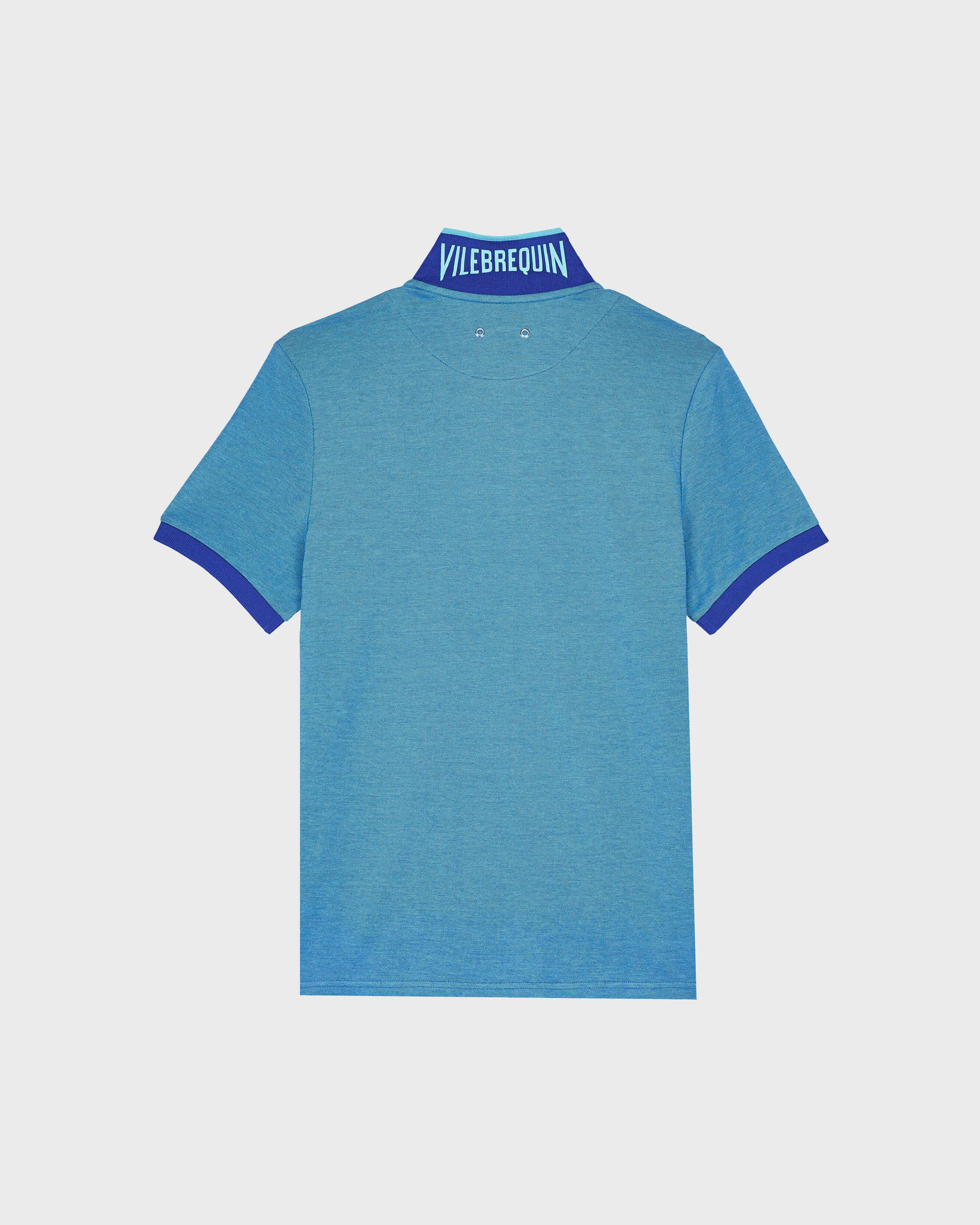 Polo en piqué de algodón de color liso y cambiante para hombre CELESTE back view