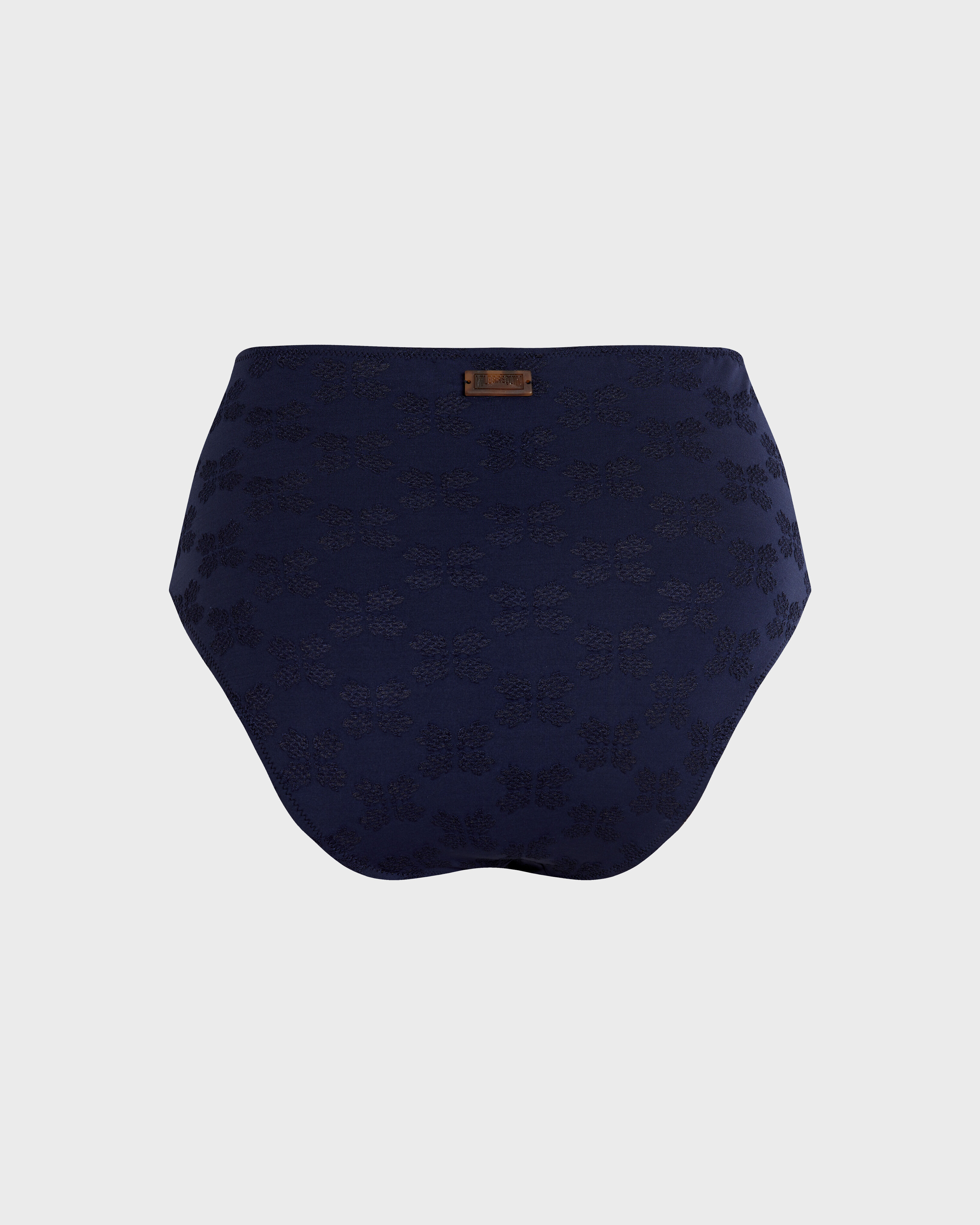 Women High-waisted Bikini Bottom Turtle Monogram Jacquard NAVY back view