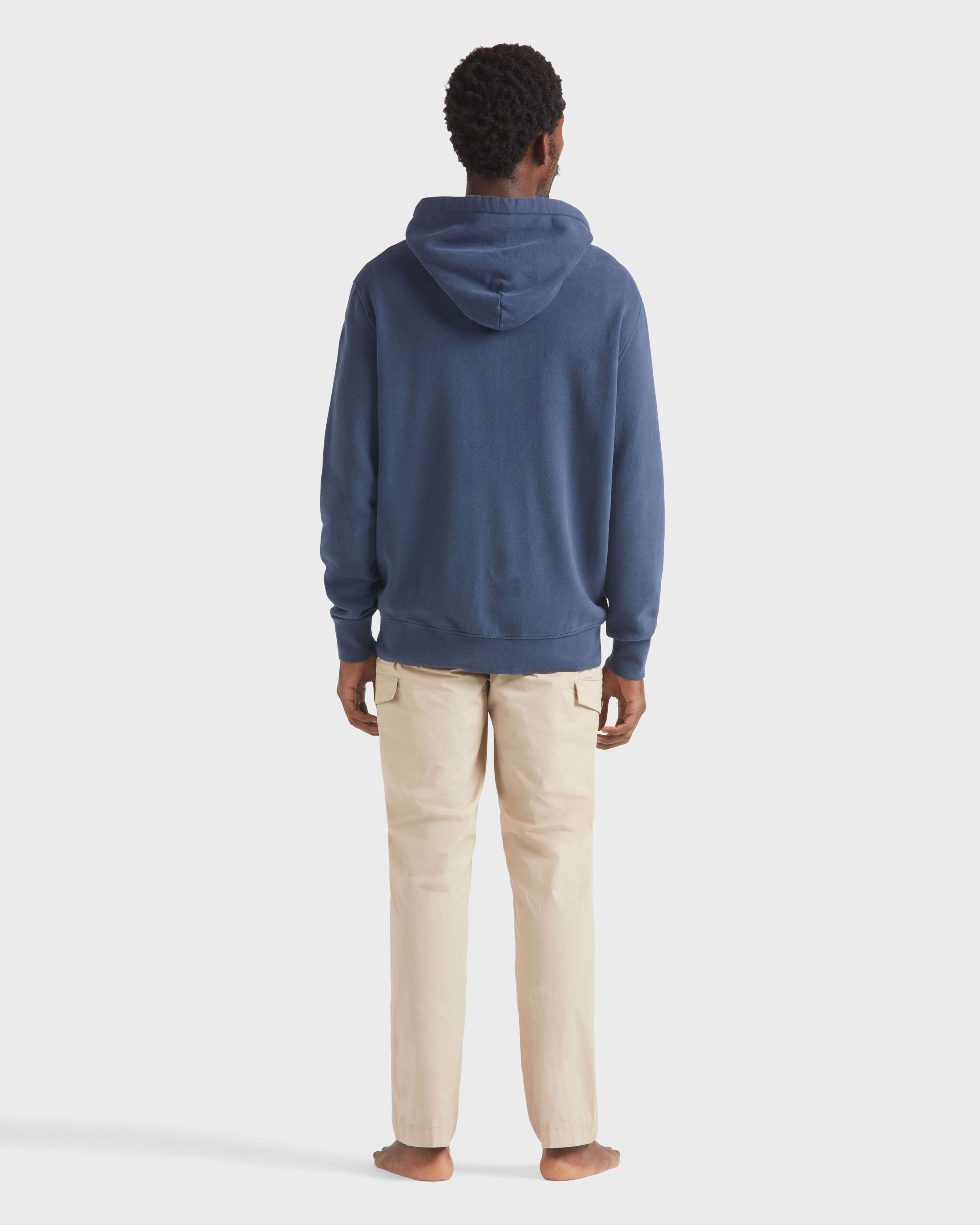 Men Cotton Full Zip Cardigan Turtle NAVY backworn view
