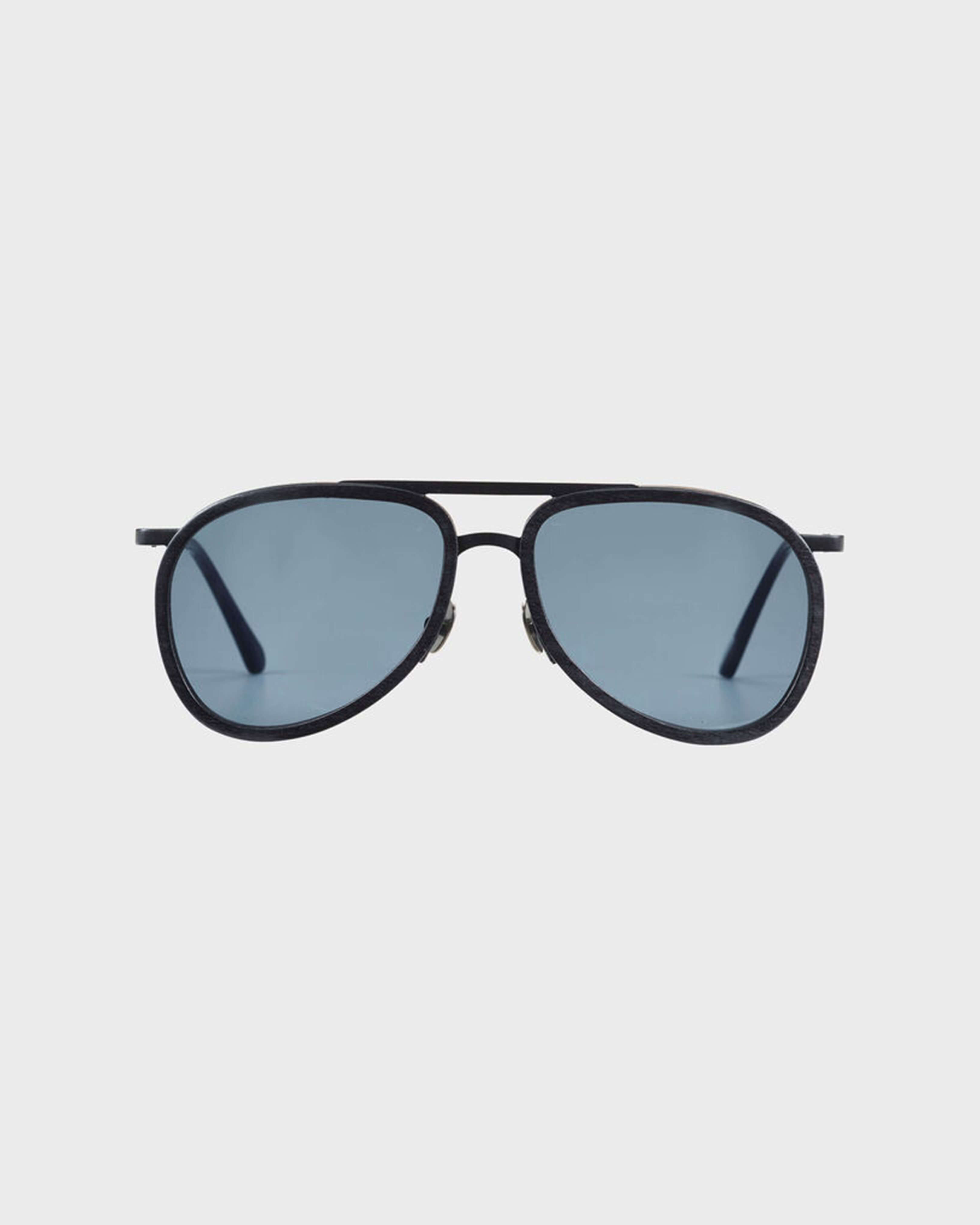 Wood Aviator Sunglasses Solid - VBQ x Shelter BLACK front view