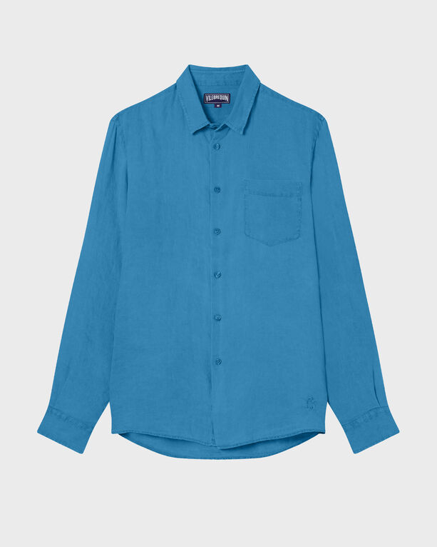 Vilebrequin - Men Linen Shirt Solid - Shirt - Caroubis - Blue - Size XXL