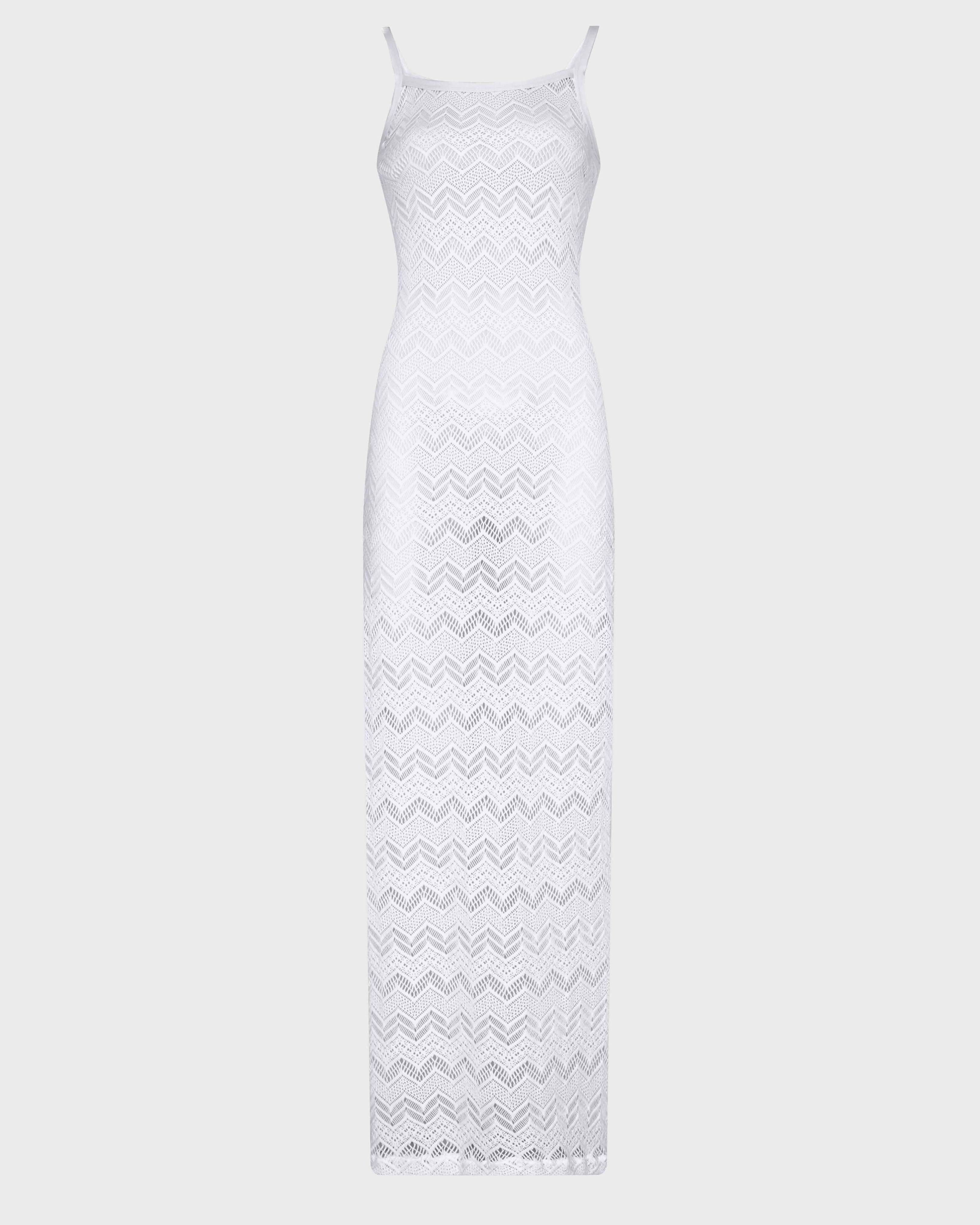 Vestido largo de malla para mujer OFF WHITE front view