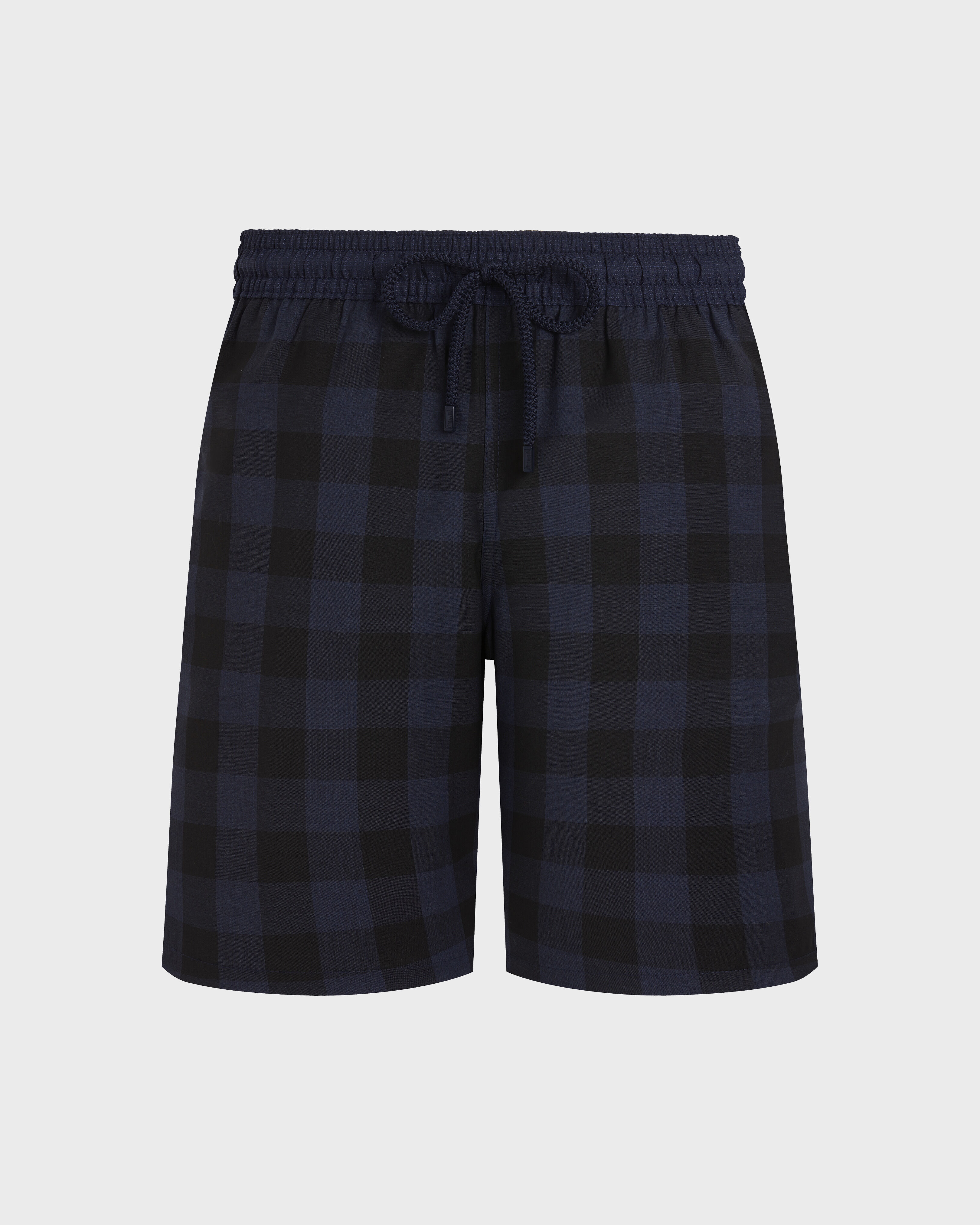 Bañador largo de lana ultrafina con estampado Macro Check Tartan para hombre AZUL MARINO front view