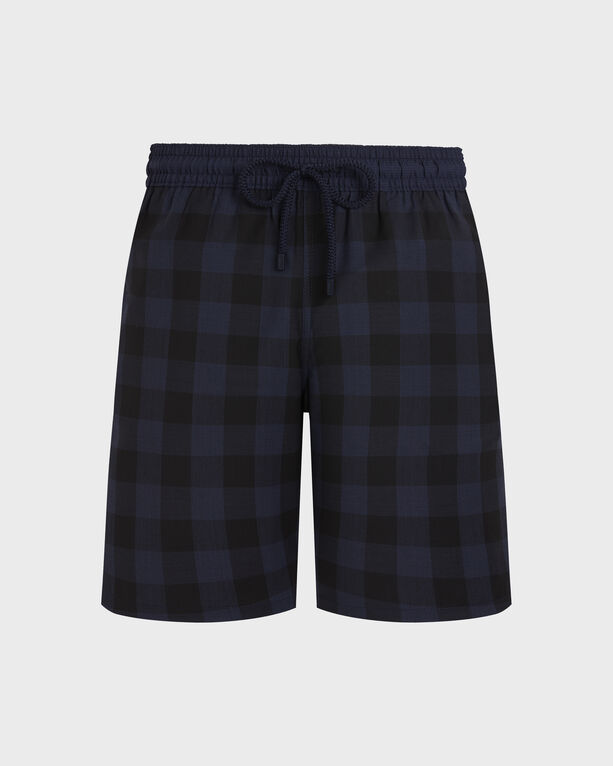 Vilebrequin - Men Ultrafine Wool Long Swim Shorts Macro Check Tartan - Swimwear - Okognus - Blue - Size XXL