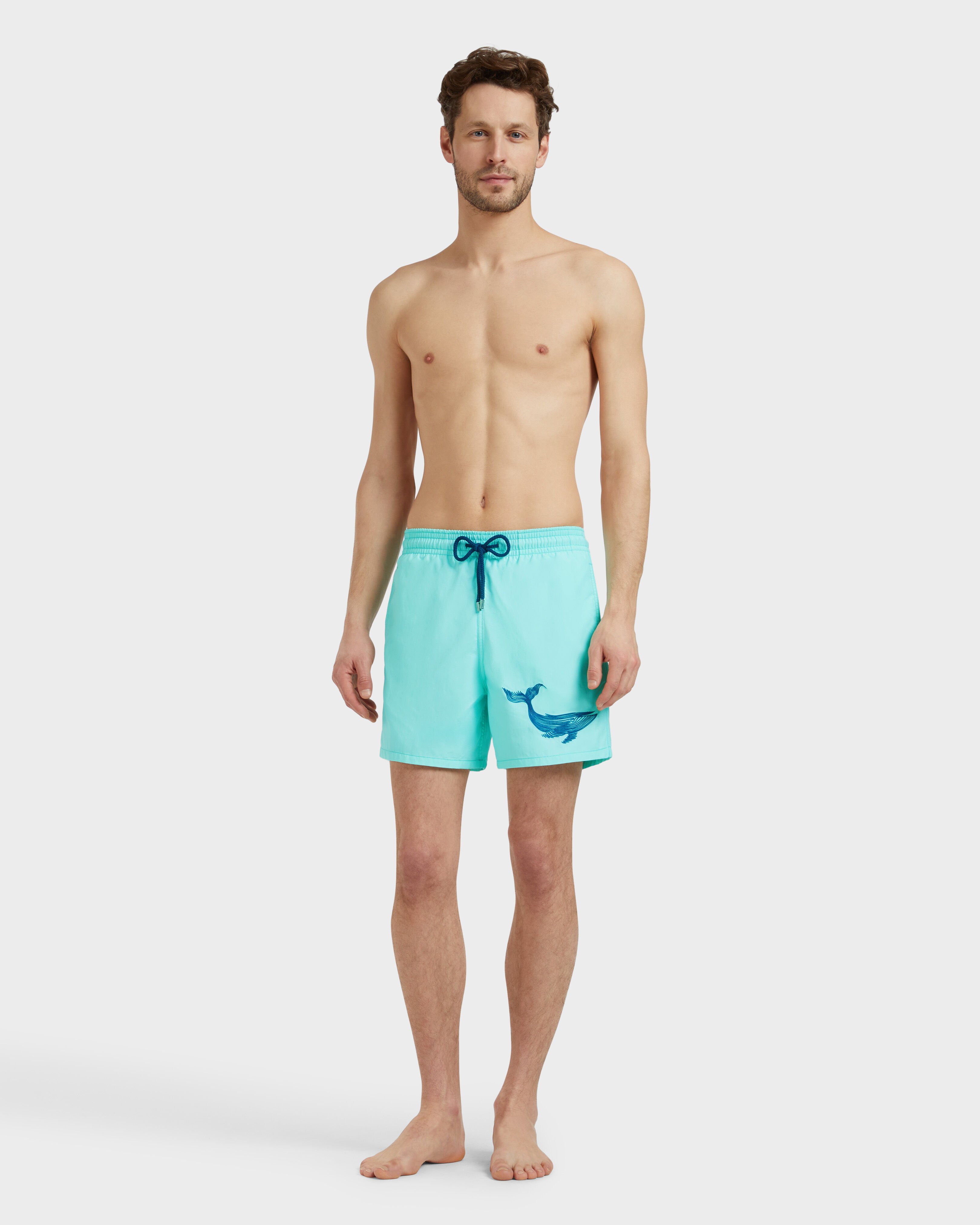 Men Swim Shorts Embroidered Whale BLUE NOTE frontworn view