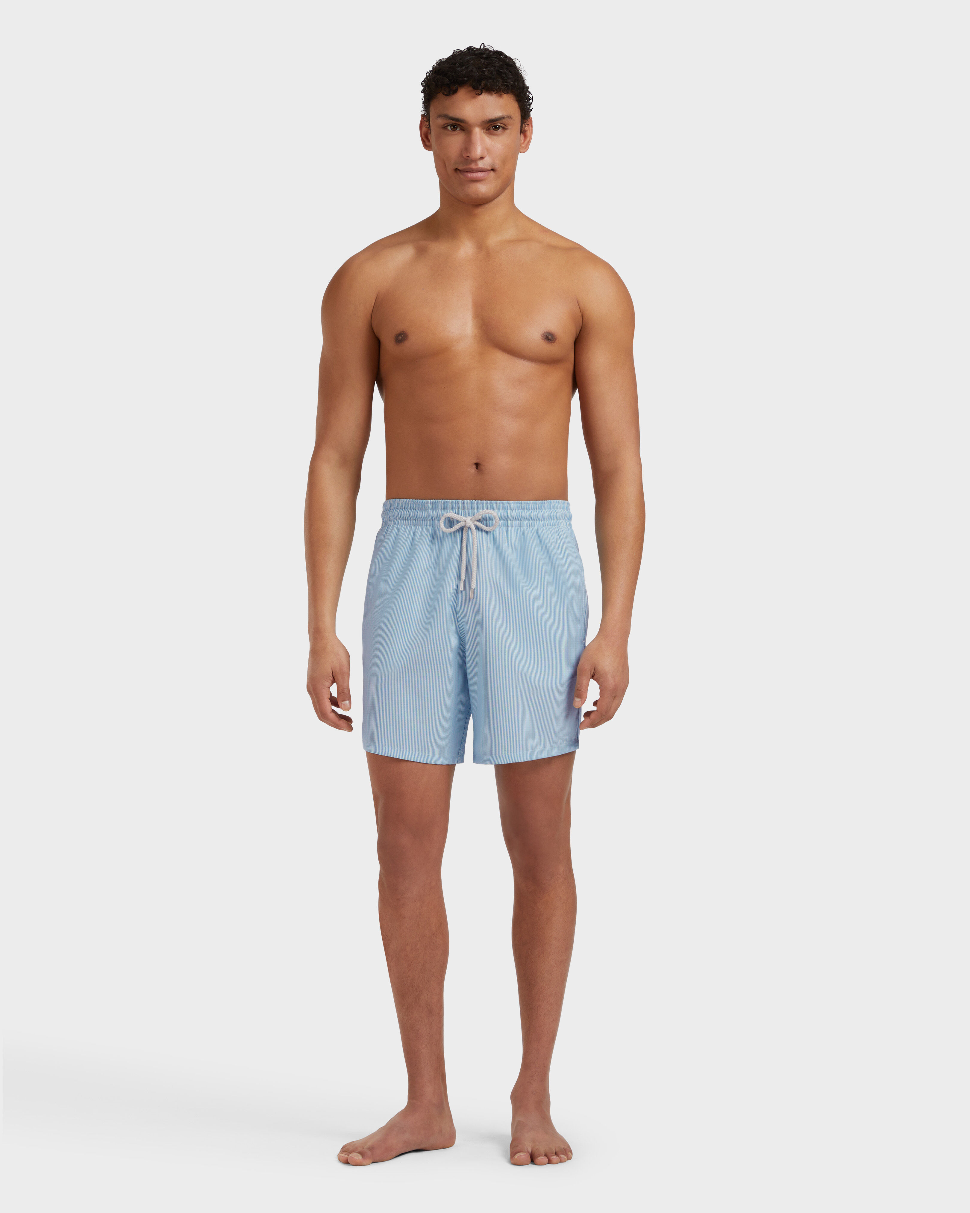 Men Ultrafine Wool Swim Shorts Micro Rayures Tailoring BLUE TOPAZ frontworn view