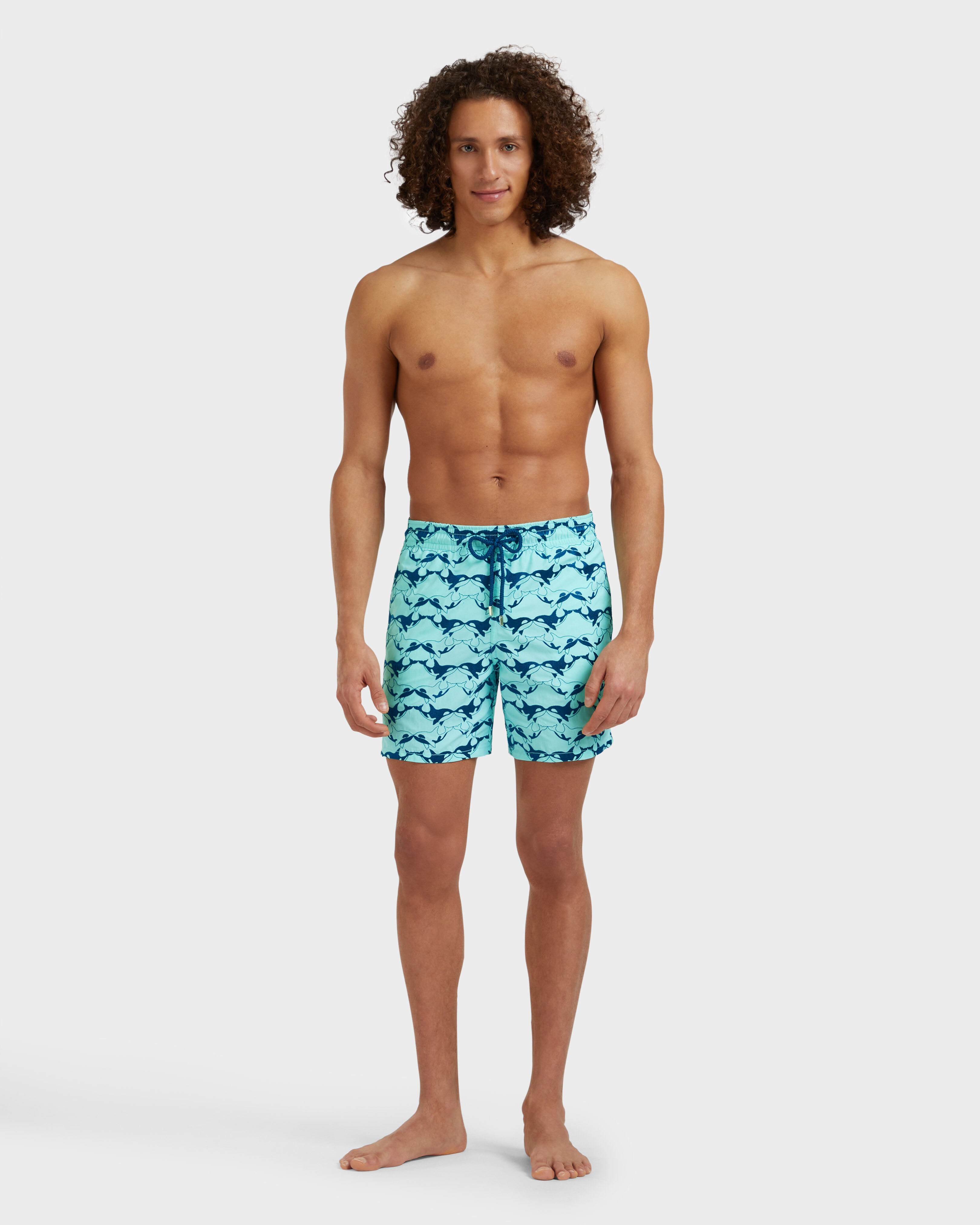 Men Swim Shorts Embroidered Orcas - Limited Edition BLUE NOTE frontworn view