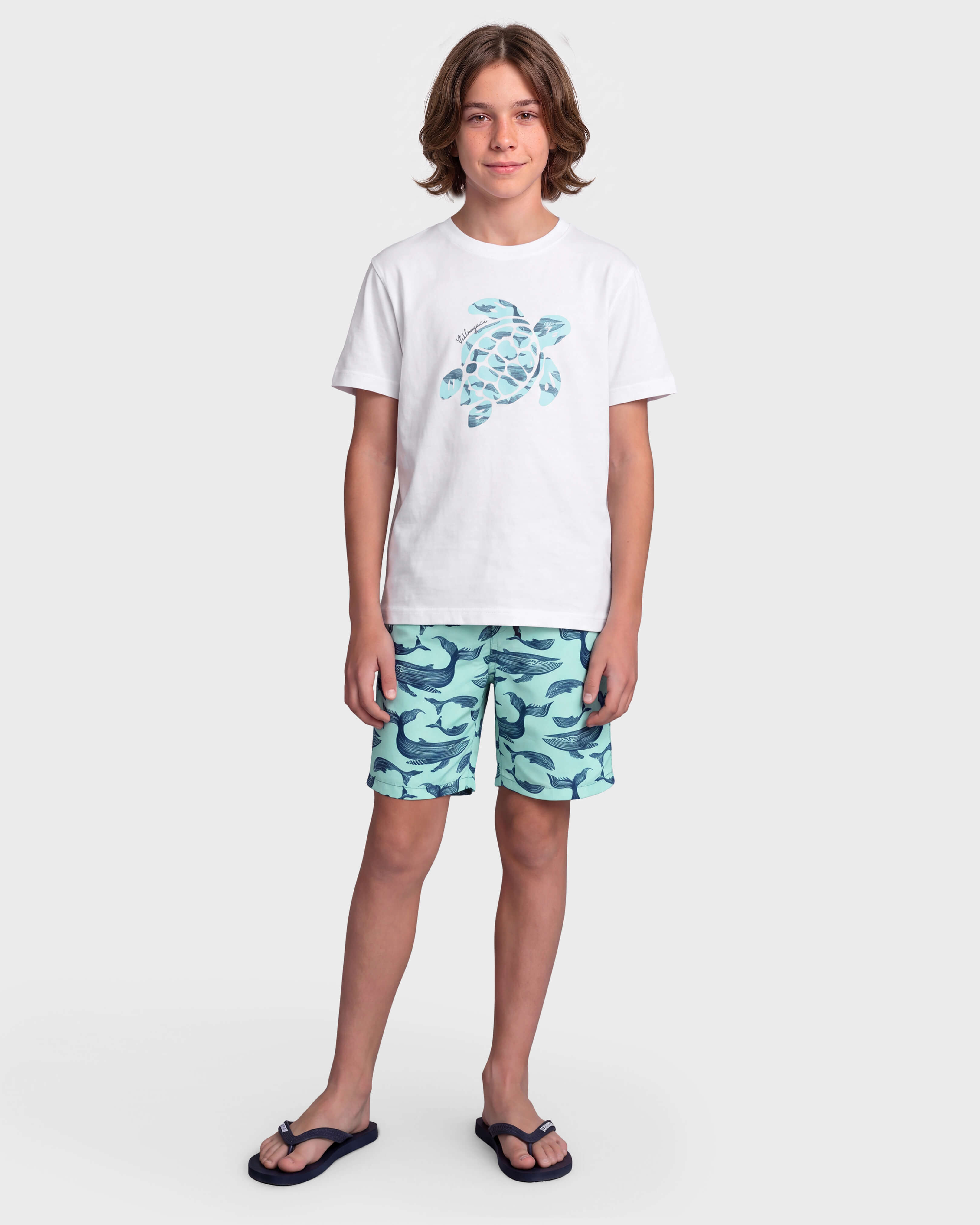 Boys Oversize T-shirt Printed Whales Turtle WHITE frontworn view