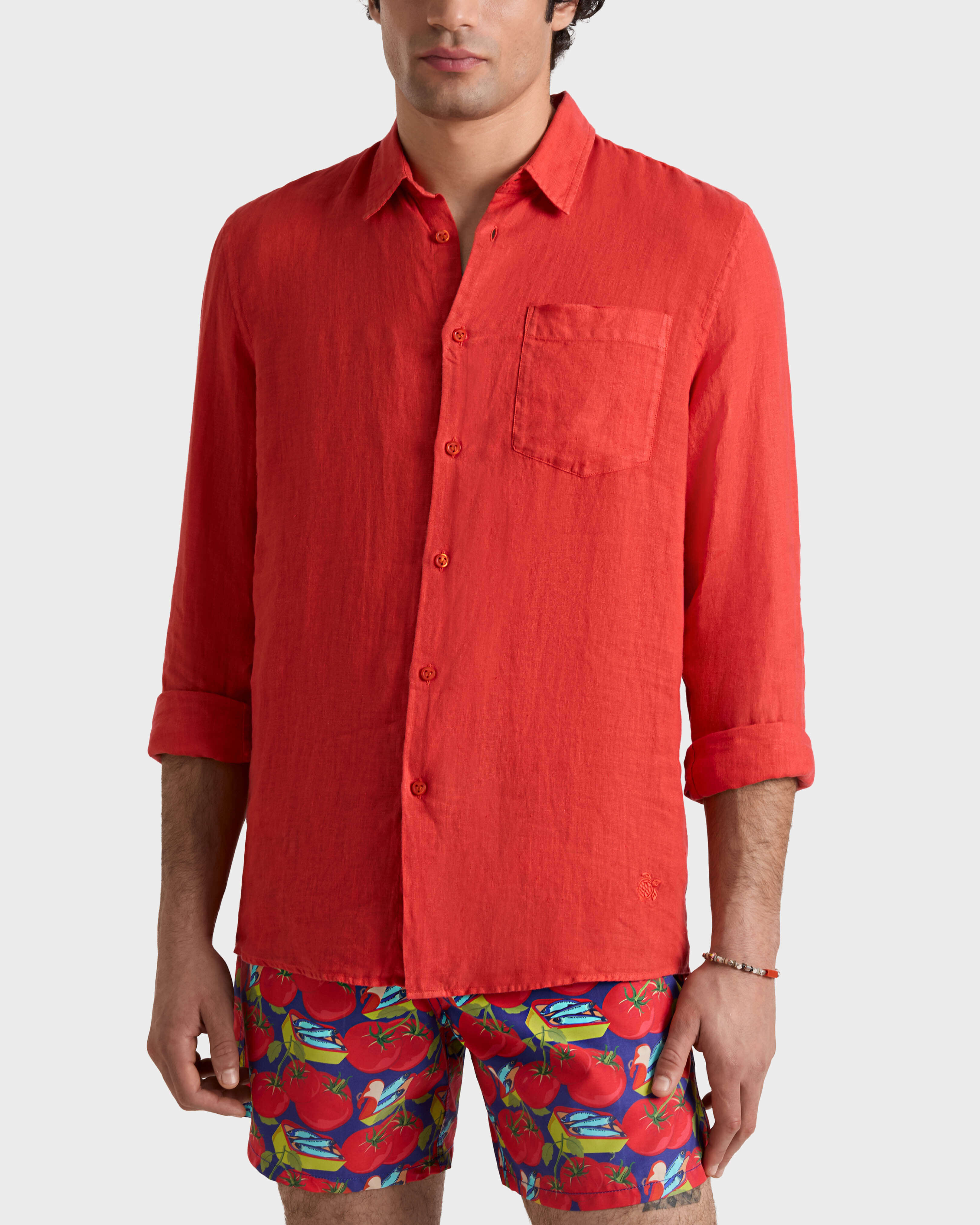 Camicia uomo in lino tinta unita DALIA frontworn view