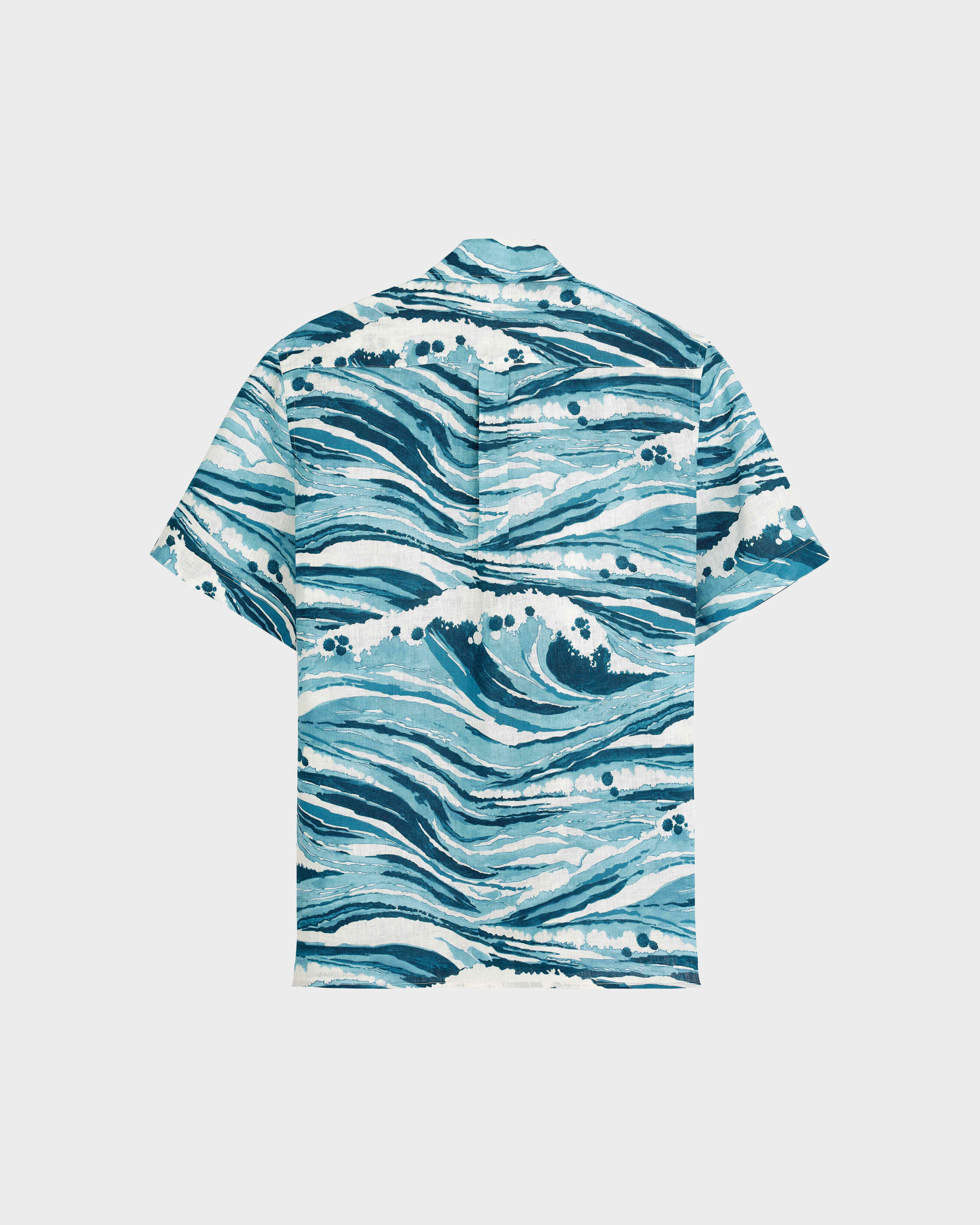 Chemise bowling en lin homme Wave - Vilebrequin x Maison Kitsuné BLEU back view