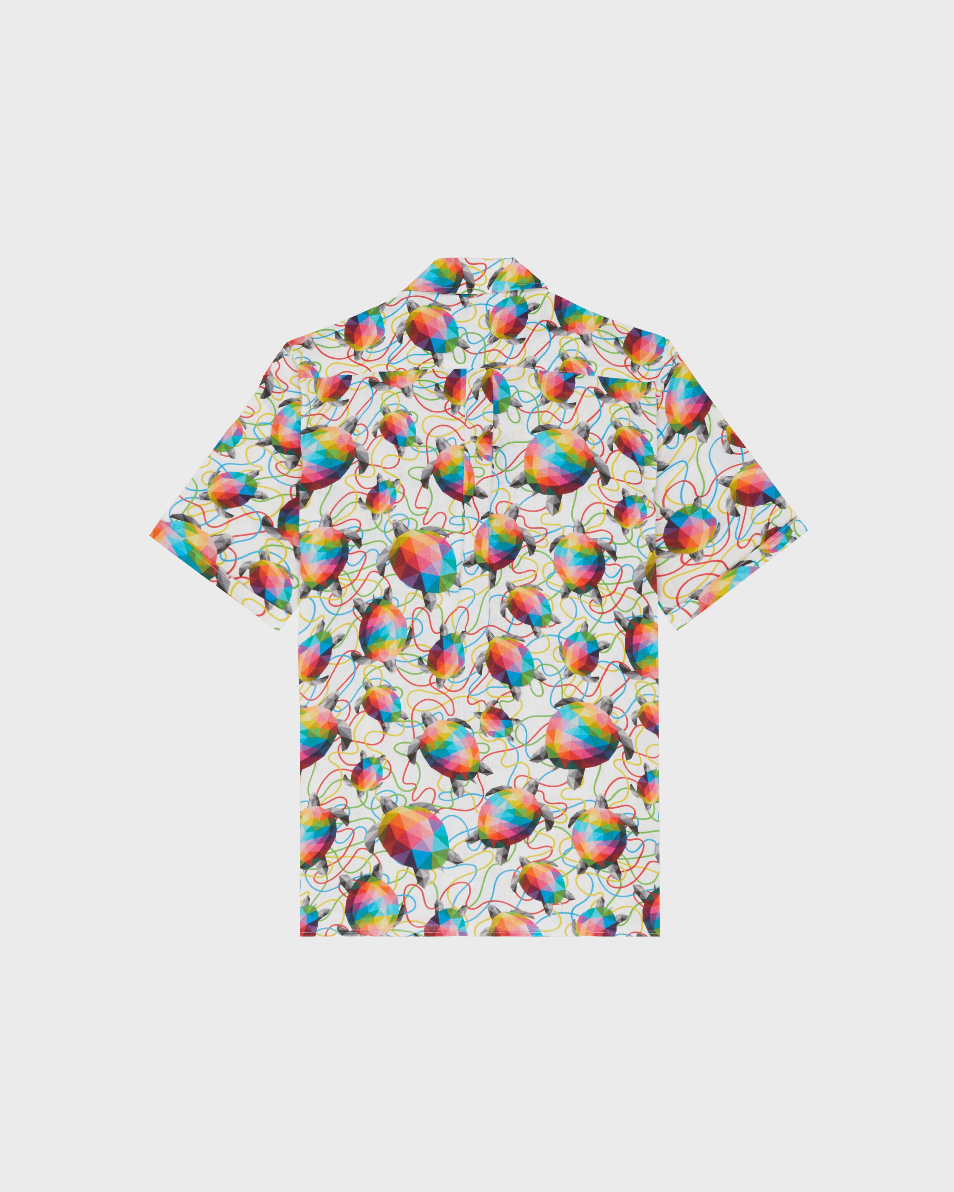 Camisa de bolos de lino con estampado Tortugas para hombre - Vilebrequin x Okuda San Miguel MULTICOLORES back view