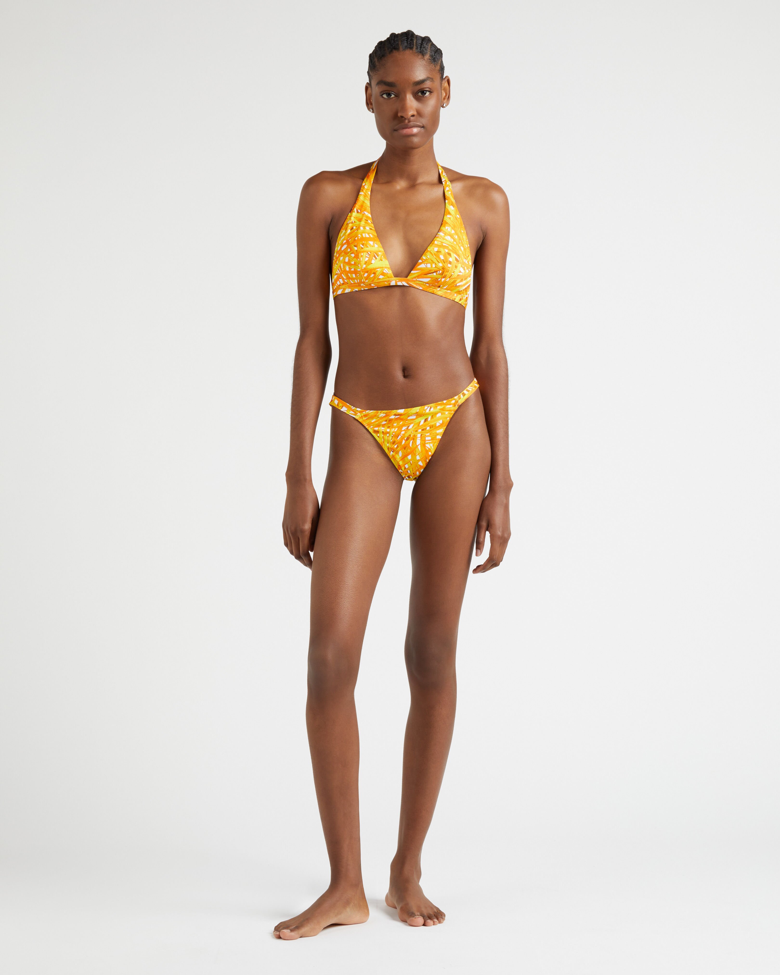 Women Halter Bikini Top Palm Leaves MANGO frontworn view
