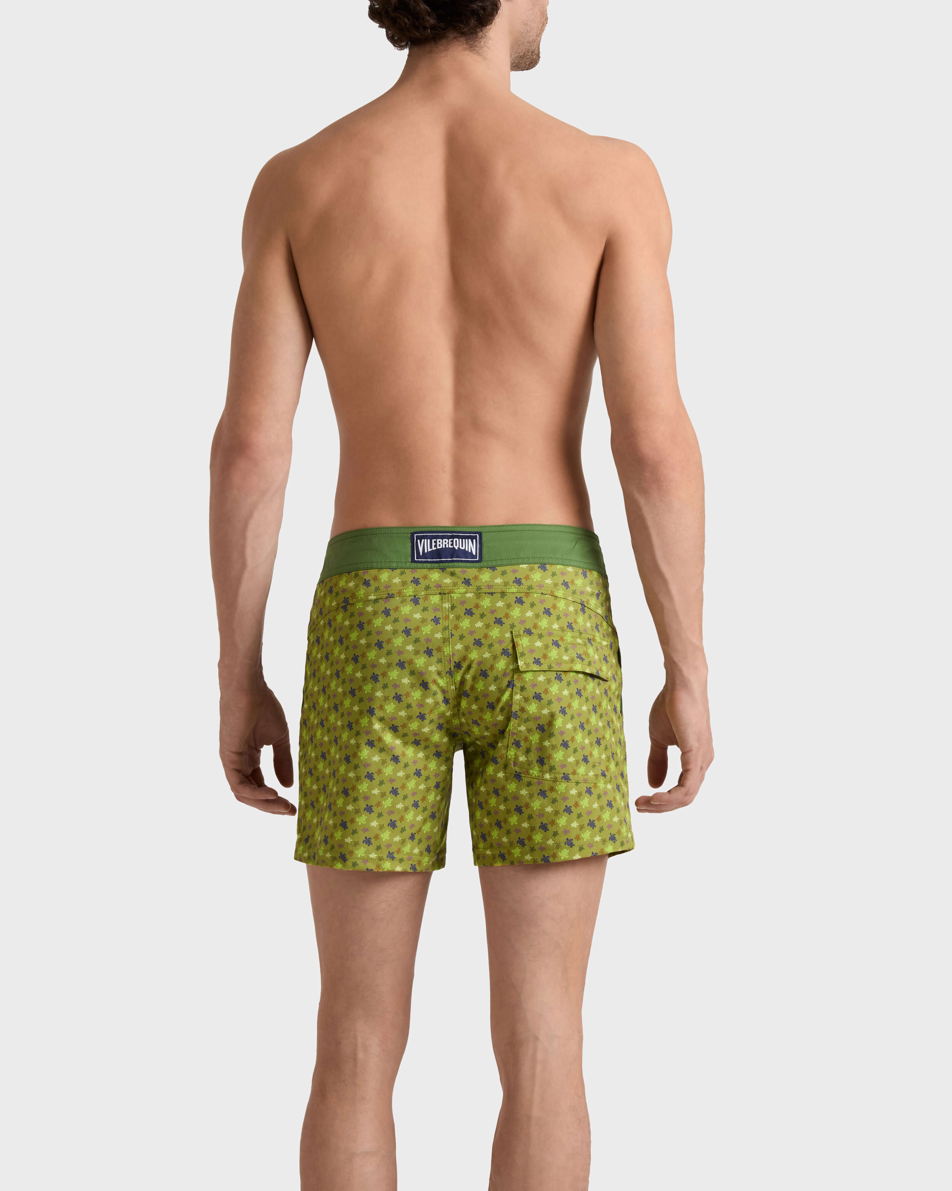 Maillot de bain court stretch ceinture plate homme Micro Ronde des Tortues ABSYNTHE backworn view