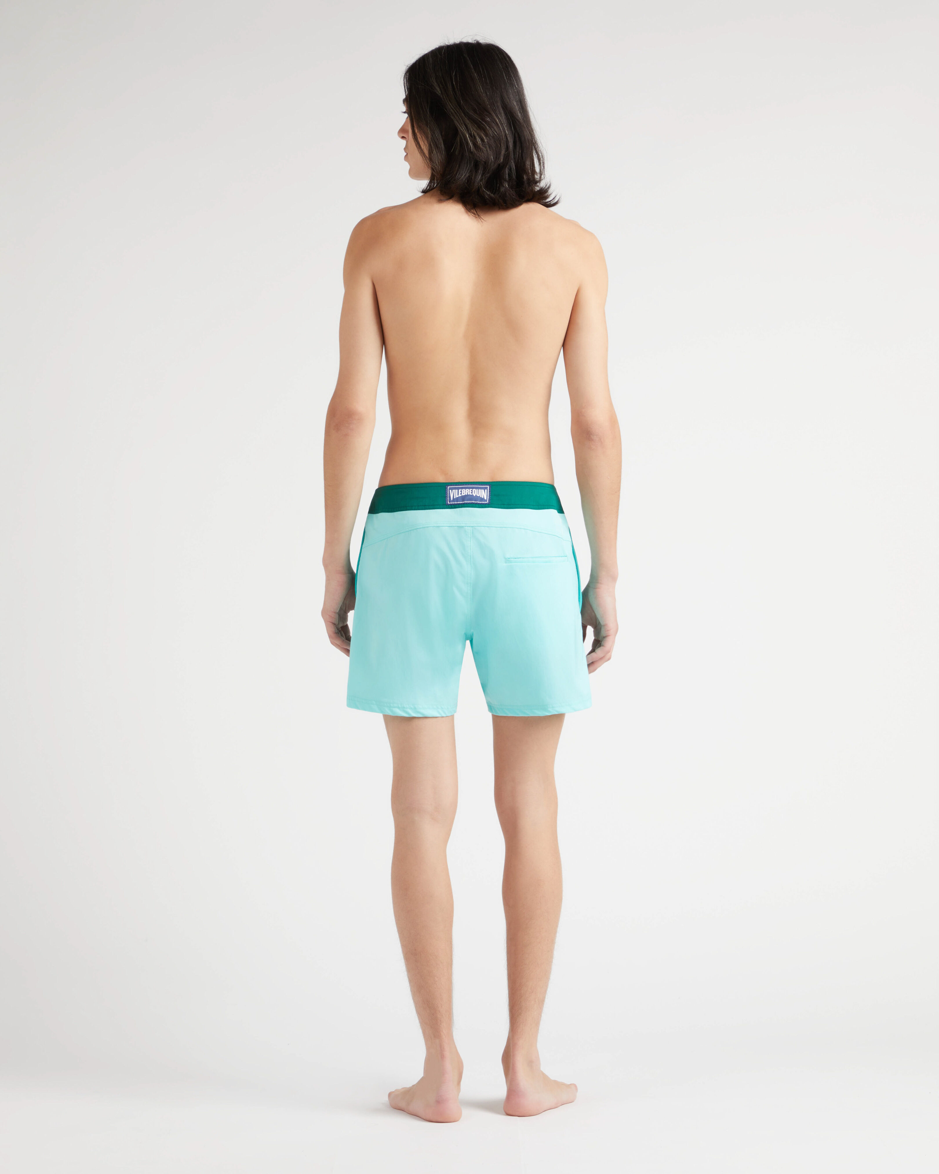 Men Stretch Swim Shorts Flat Belt Color Block LAGOON backworn view