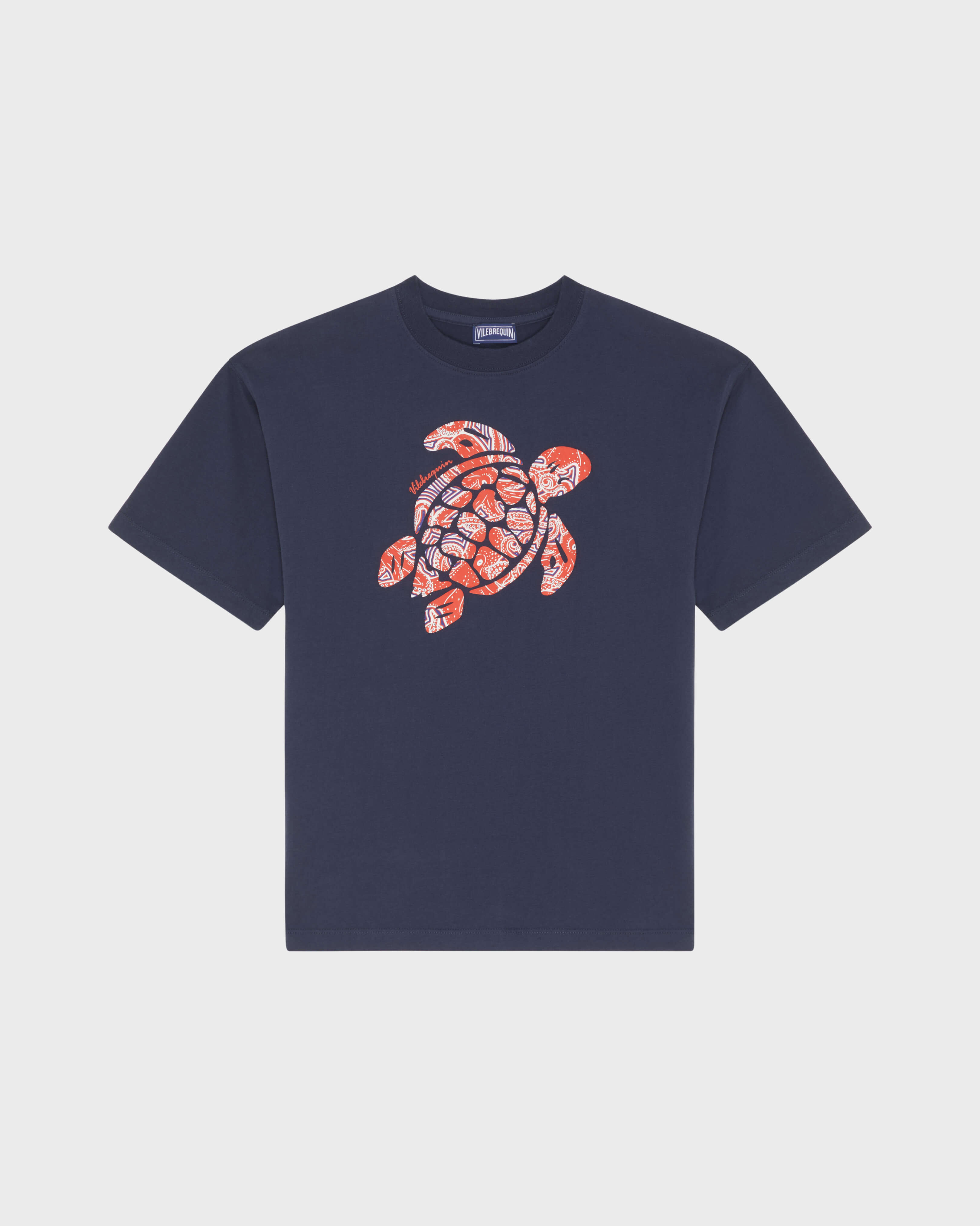 Camiseta extragrande de algodón orgánico con estampado Turtle para niño AZUL MARINO front view