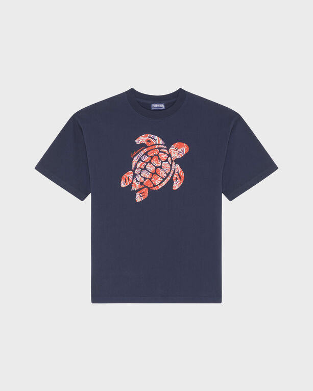 Vilebrequin Kids' Boys Organic Cotton Oversize T-shirt Turtle In Blue