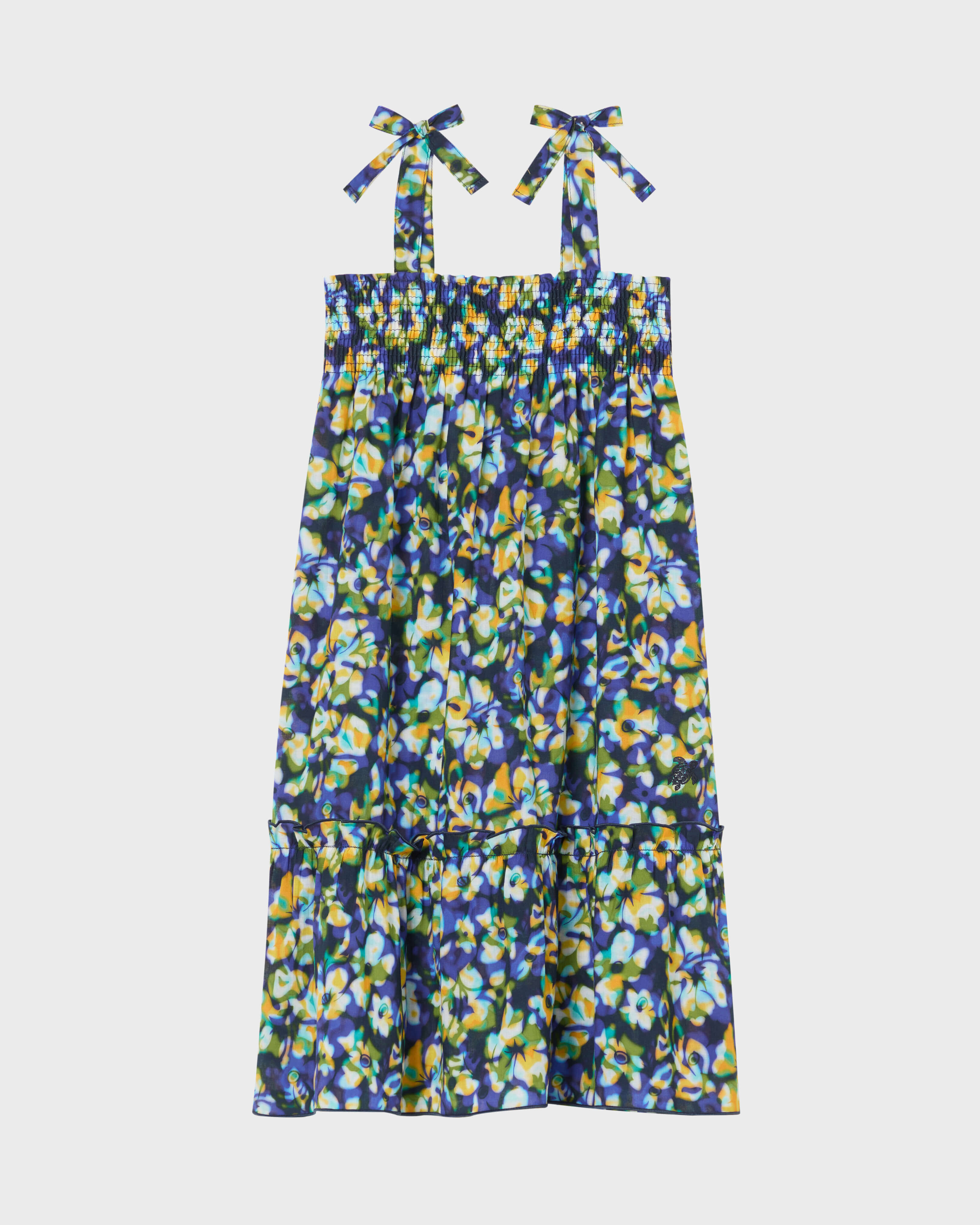 Robe en voile de coton fille Frangipanier Trouble BLEU MARINE front view