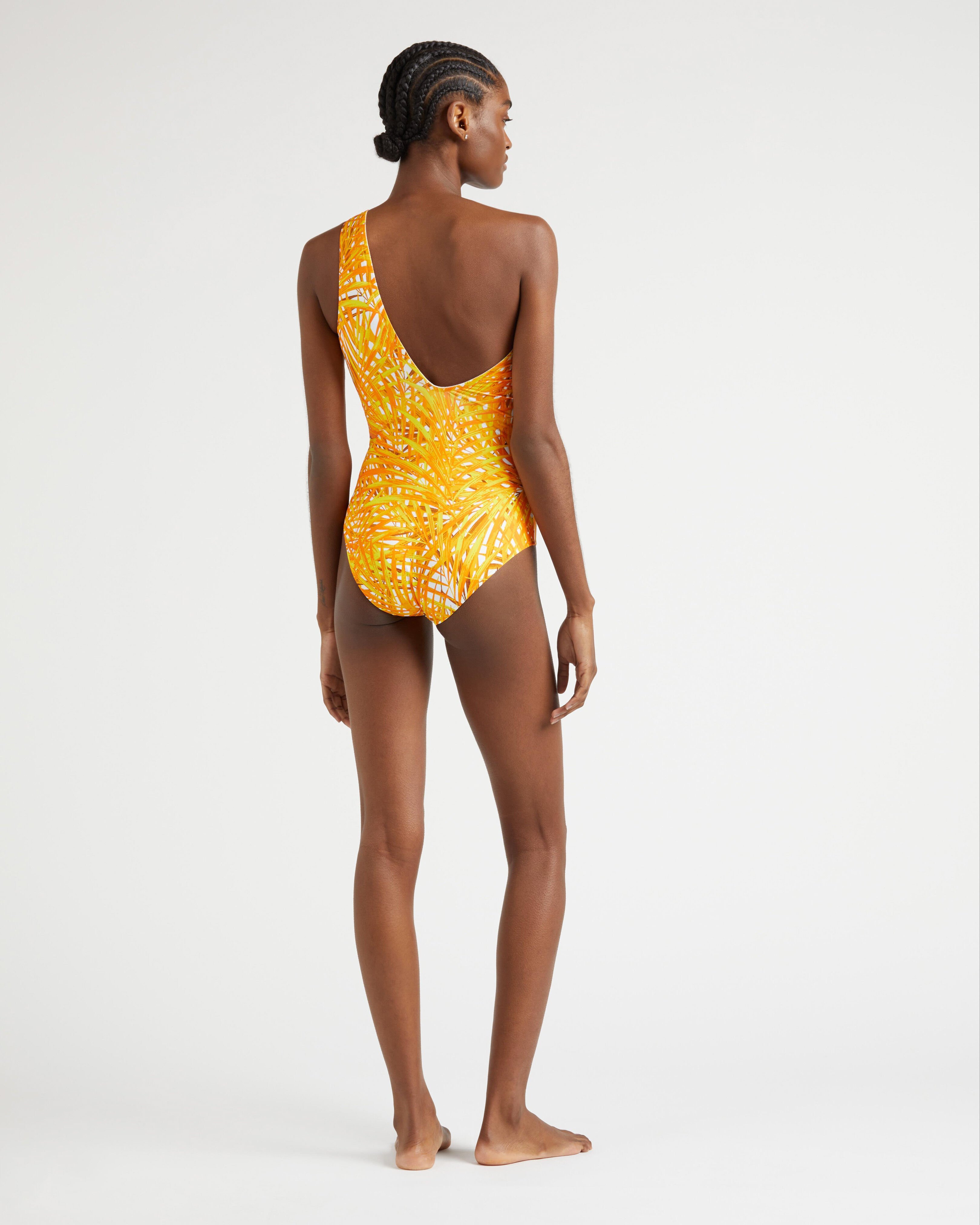 Women One-Shoulder One-piece Swimsuit Palm Leaves MANGO backworn view