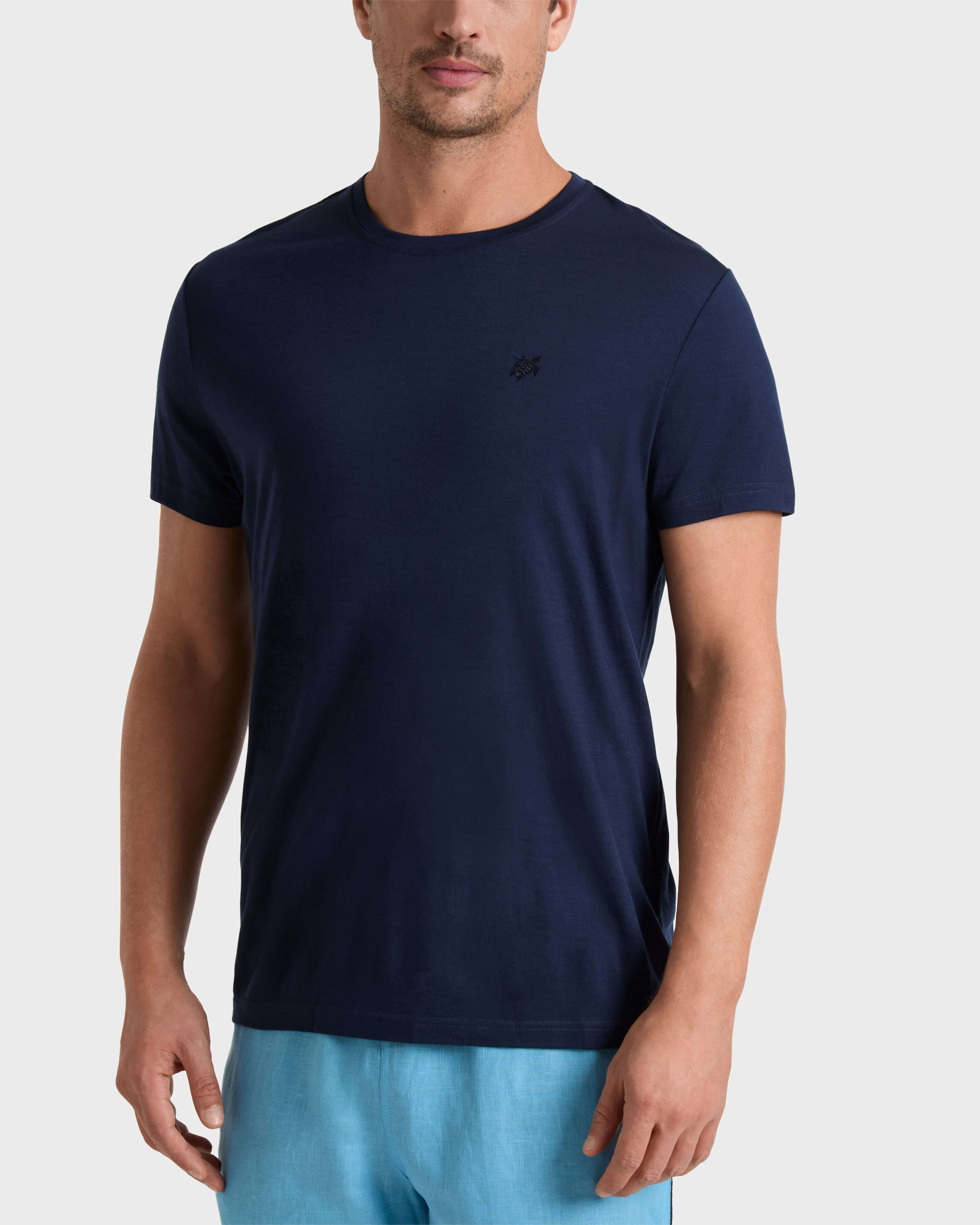 Solid Woll-T-Shirt für Herren MARINEBLAU frontworn view