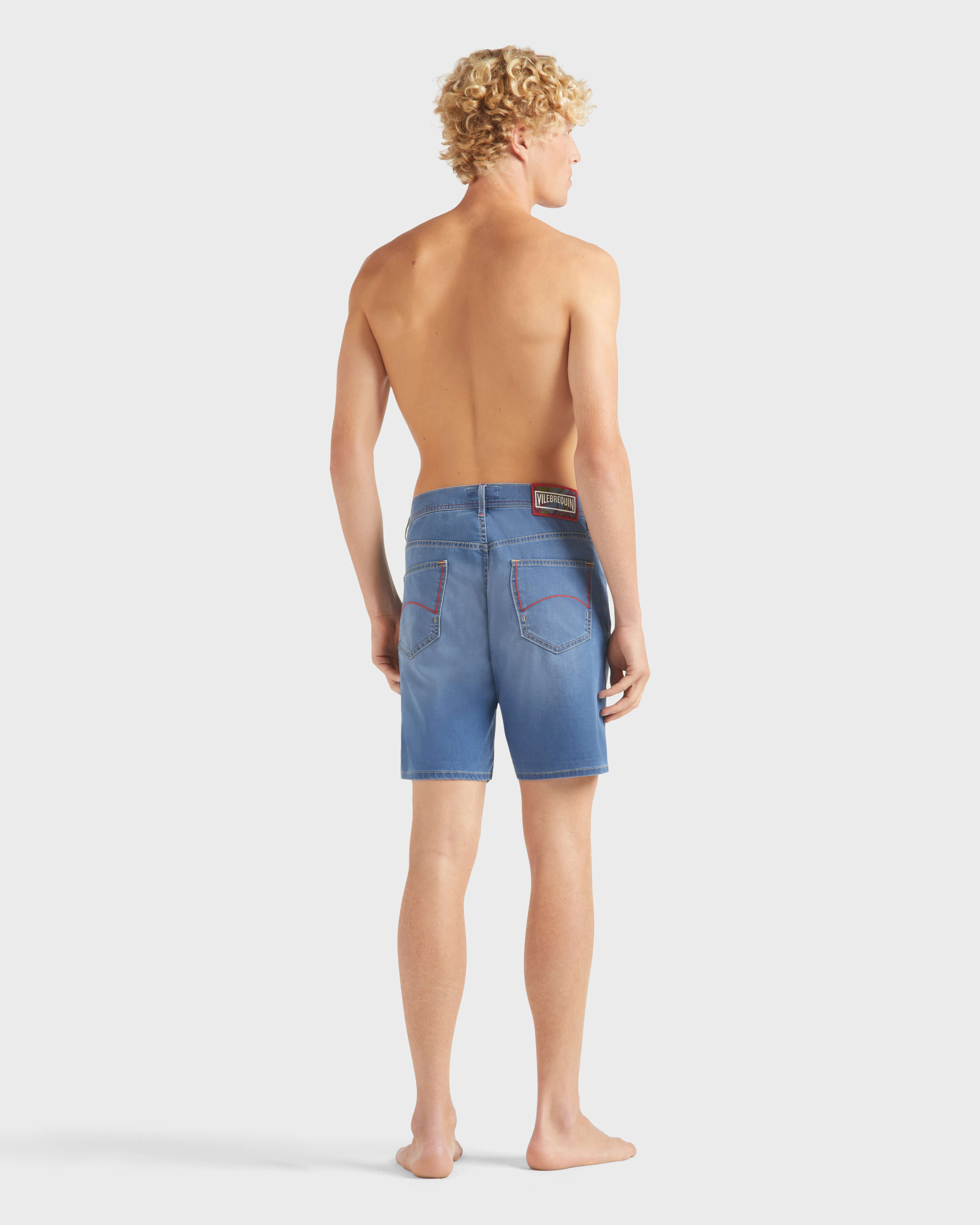 Men Denim Bermuda Shorts Crab Balloonss MED DENIM W2 backworn view