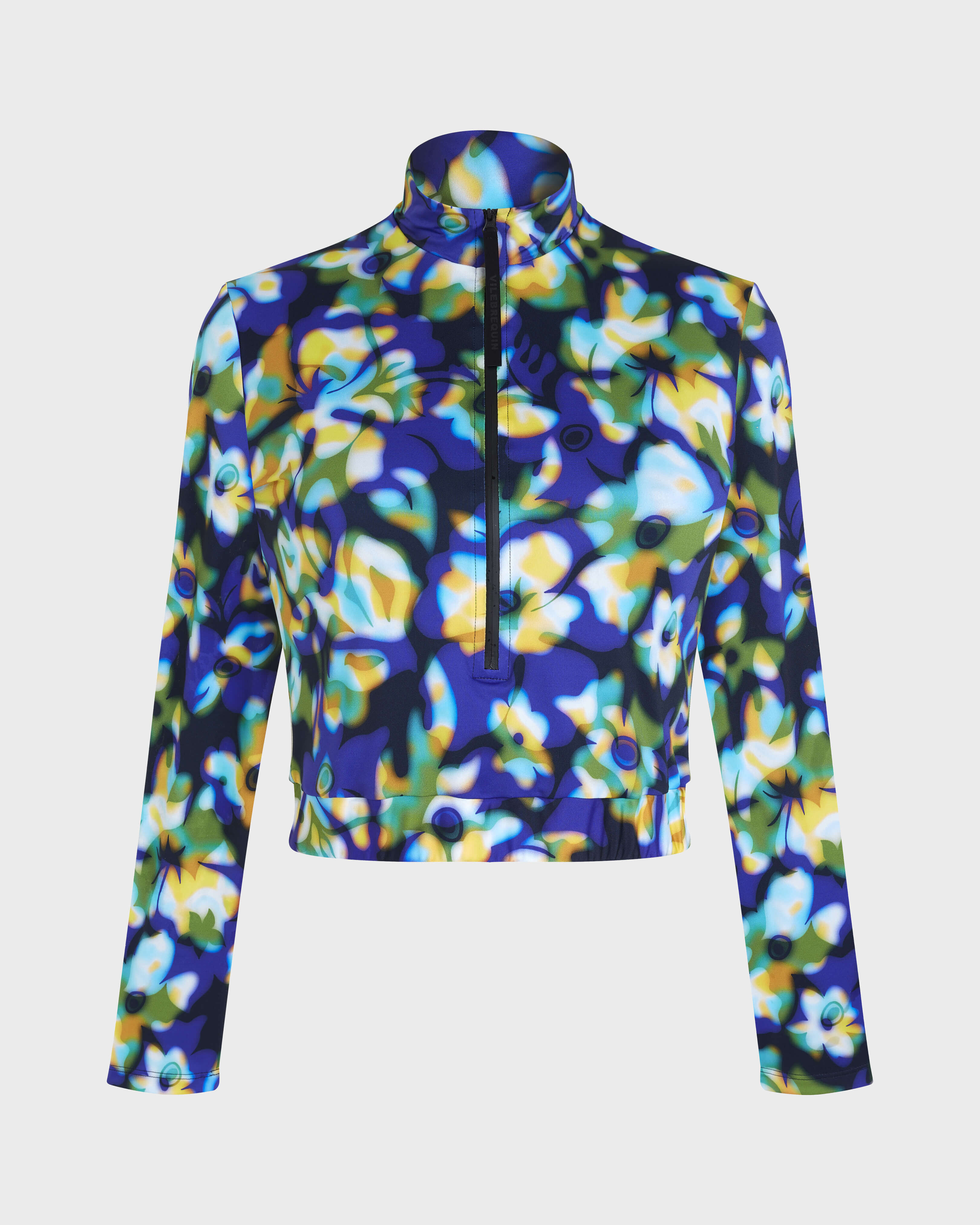 Crop Top anti-UV à fermeture éclair femme Frangipanier Trouble BLEU MARINE front view