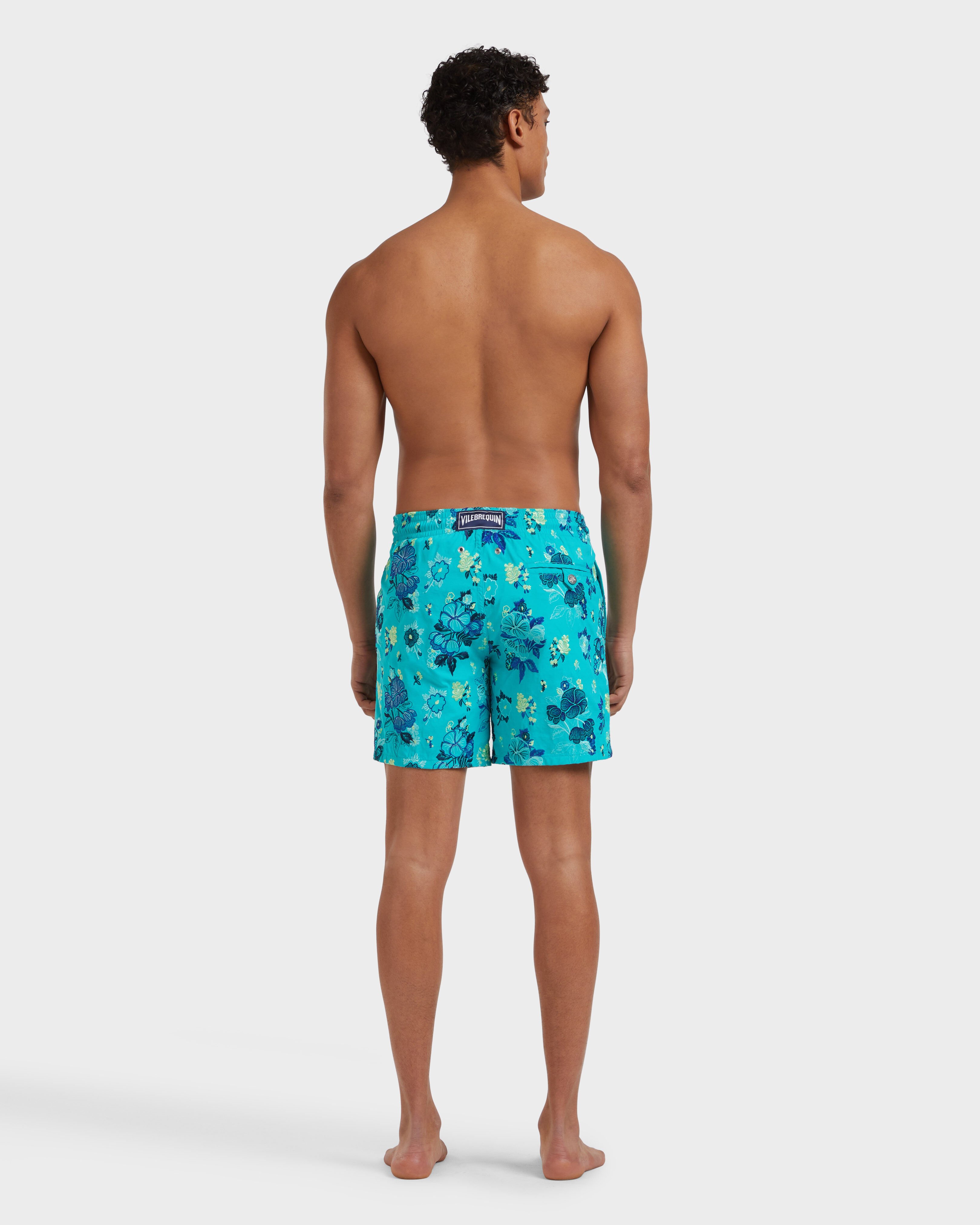 Men Swim Shorts Embroidered Flowers - Limited Edition DISCO GREEN backworn view