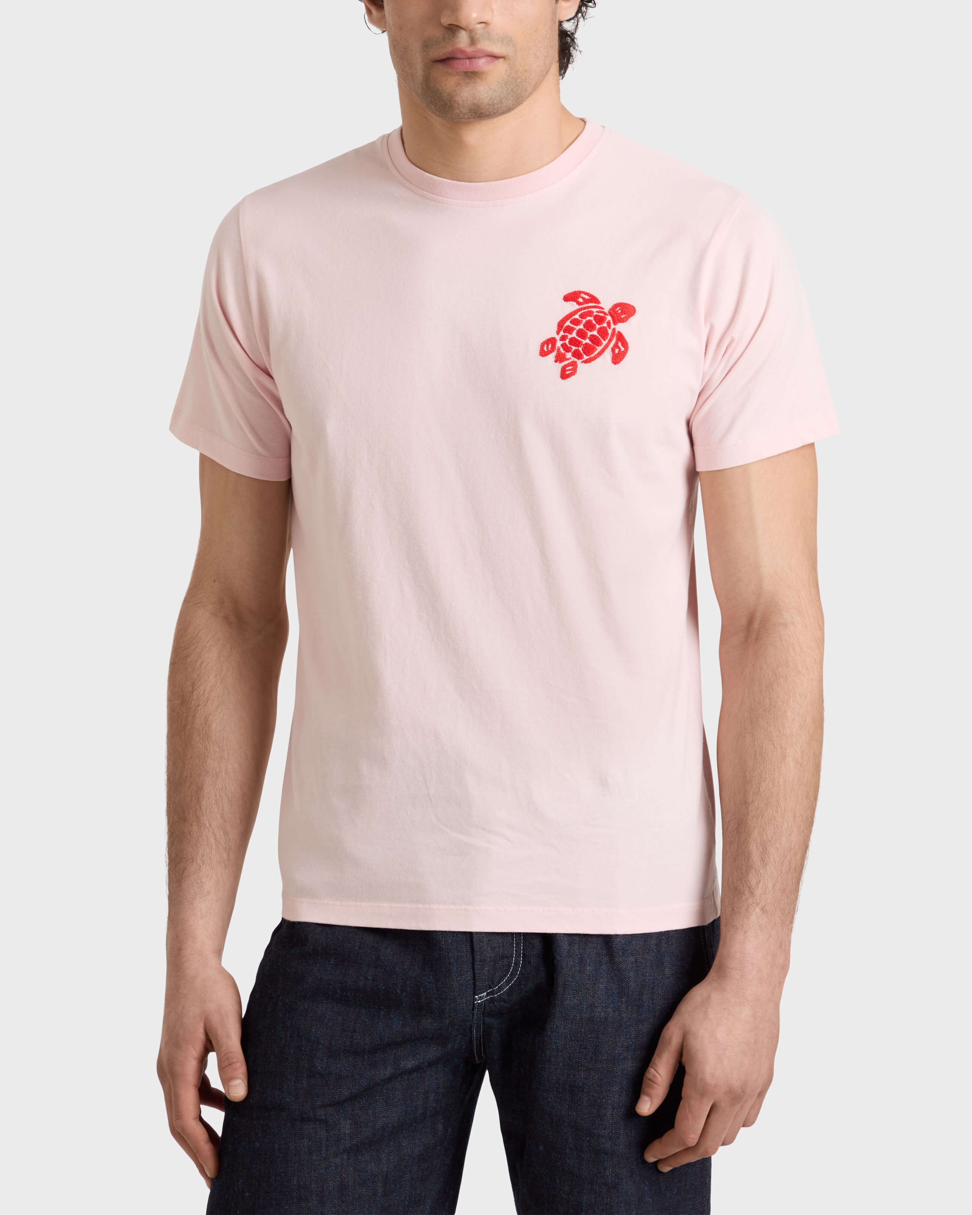 Men Organic Cotton T-shirt Big Turtle Embroidery PEONY frontworn view