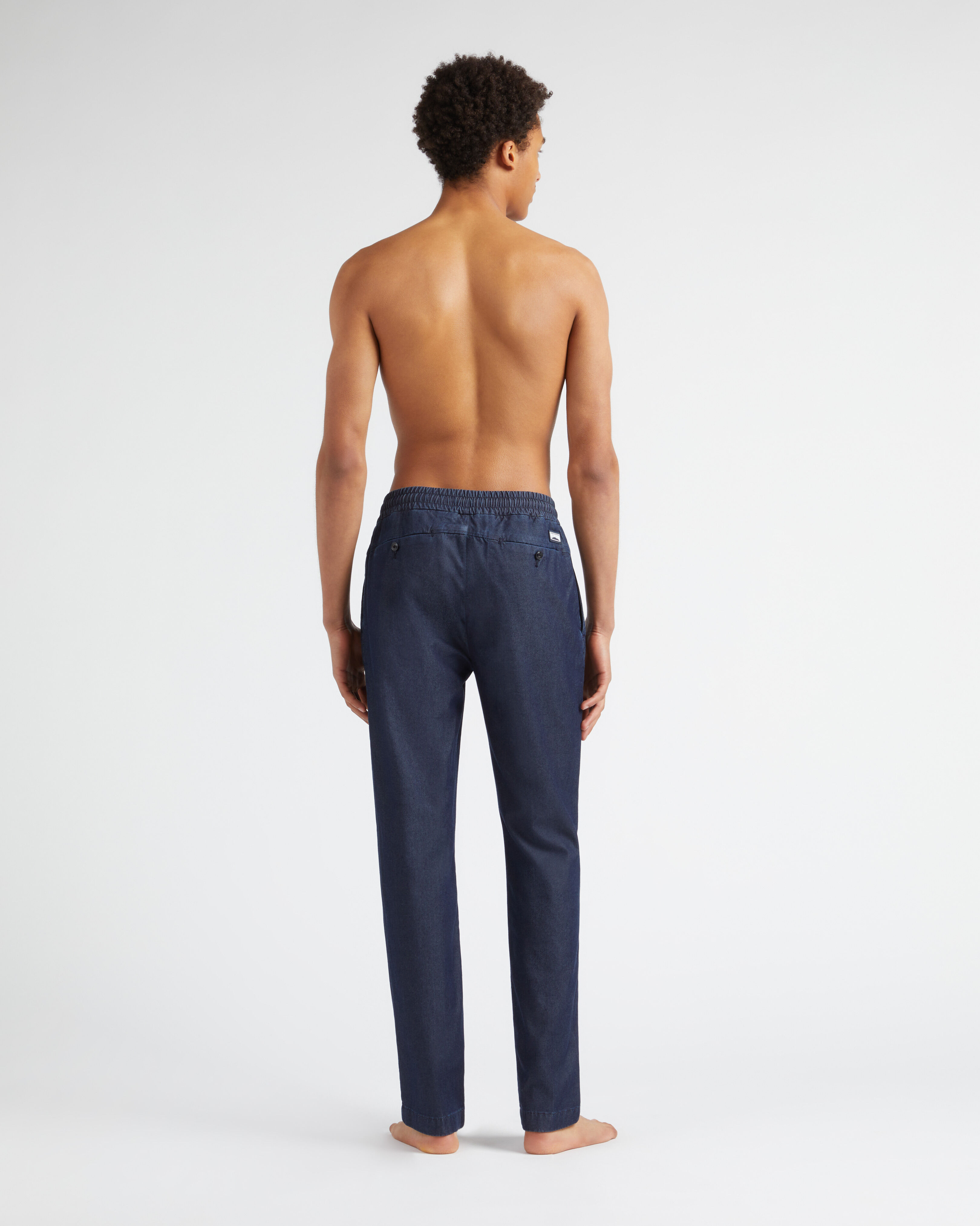 Men Tencel Cotton Elastic Waist Pants MIDNIGHT backworn view