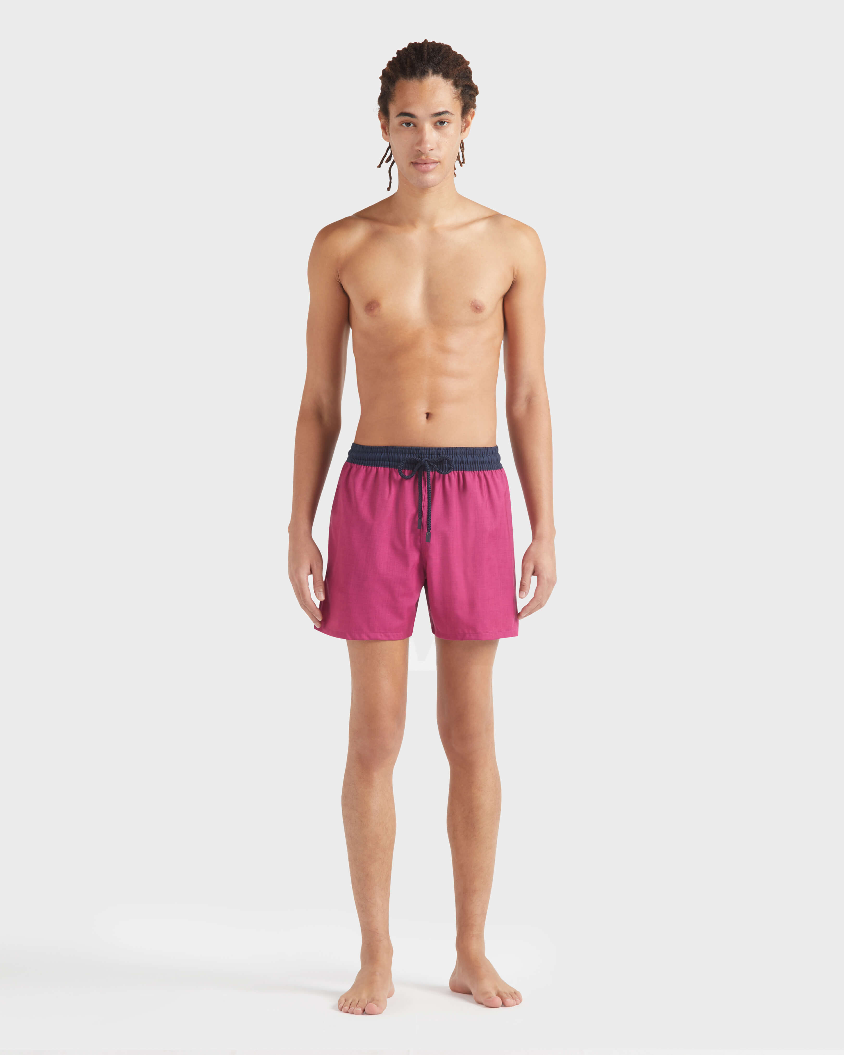 Men Wool Swim Shorts Super 120's CRIMSON PURPLE frontworn view