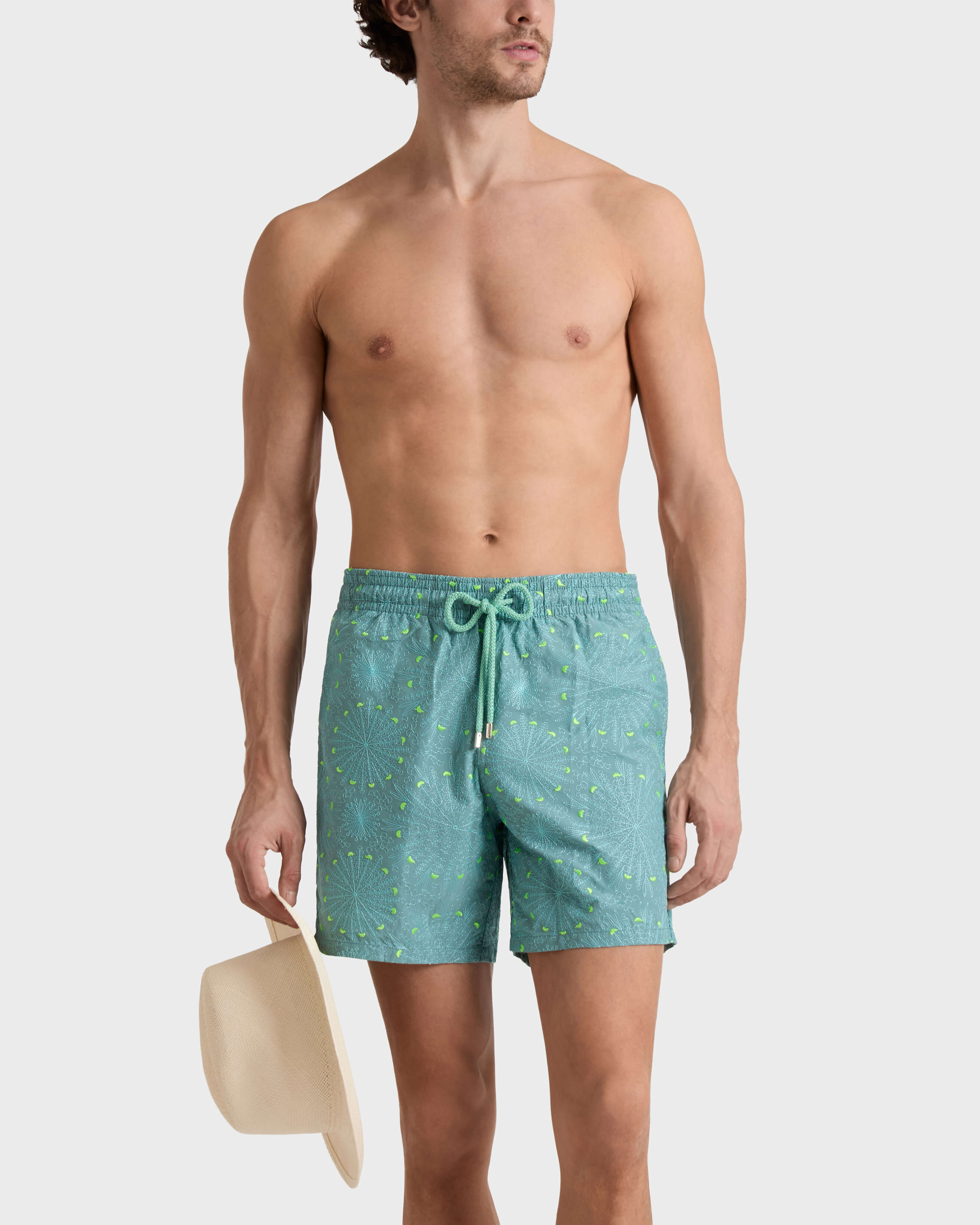 Men Embroidered Swim Shorts Mosaic Urchin - Limited Edition MINERAL BLUE frontworn view