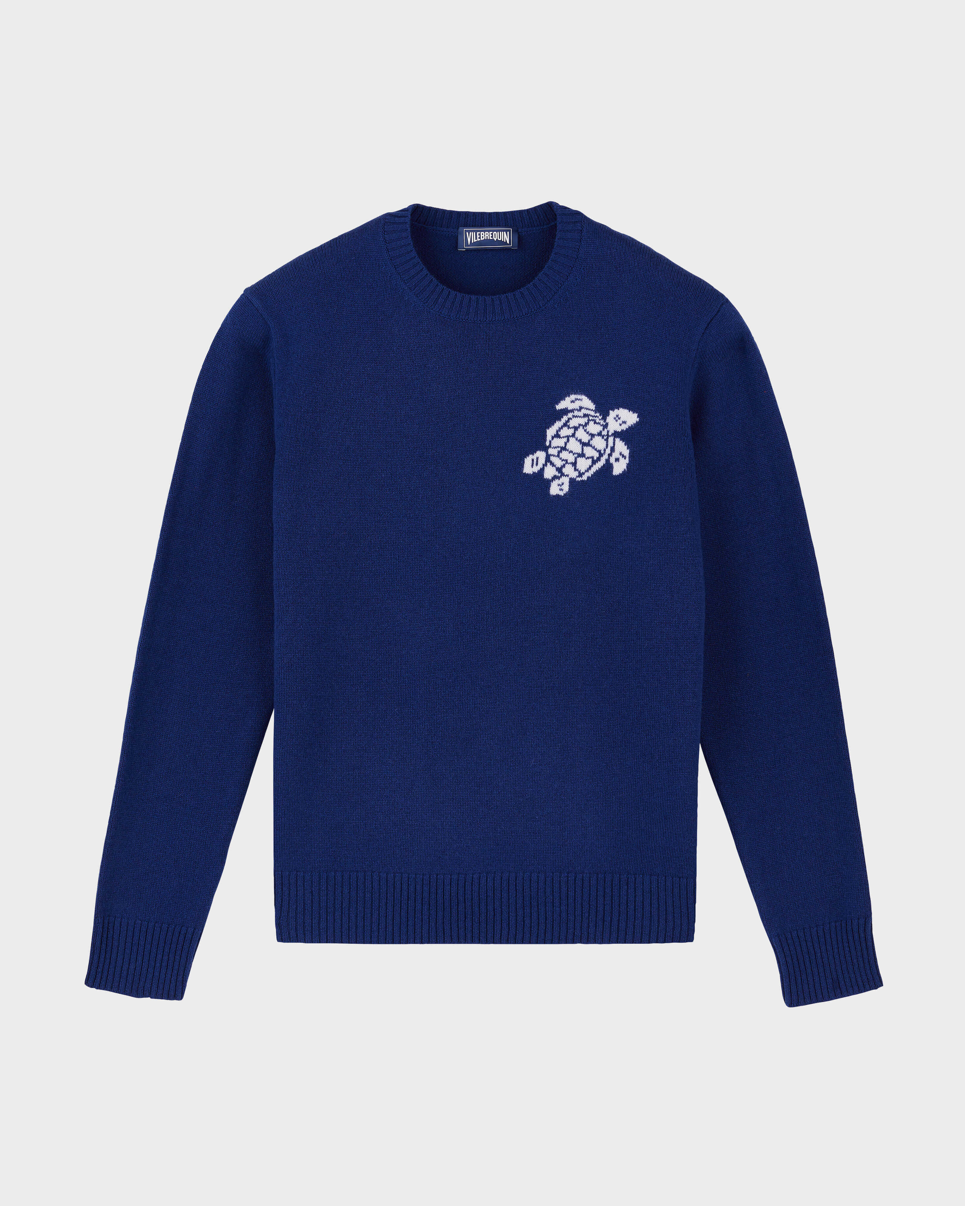 Men Crewneck Cotton and Cashmere Sweater Turtle PURPLE BLUE front view