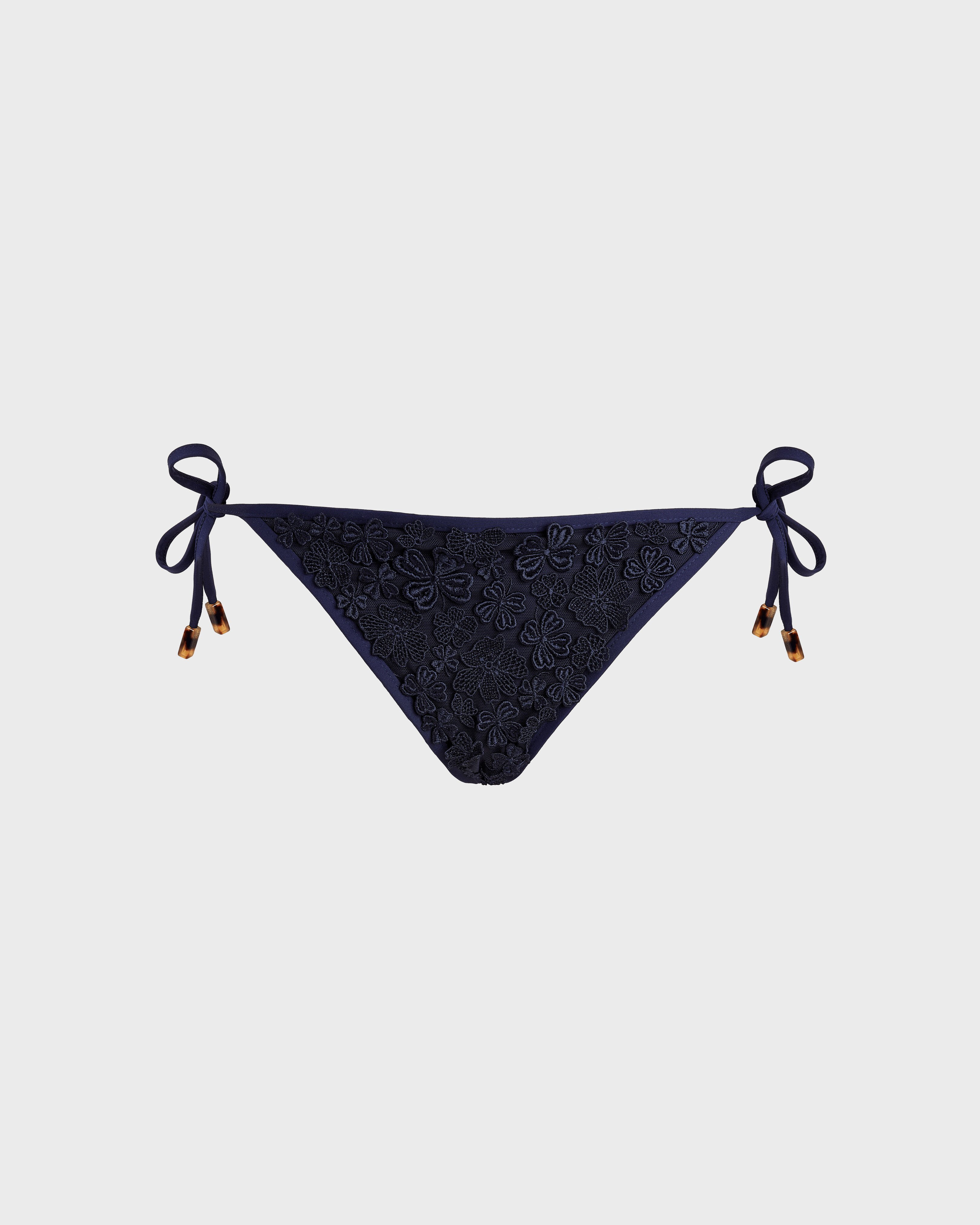 Women Bikini Bottom Embroidered Guipure Florale NAVY front view