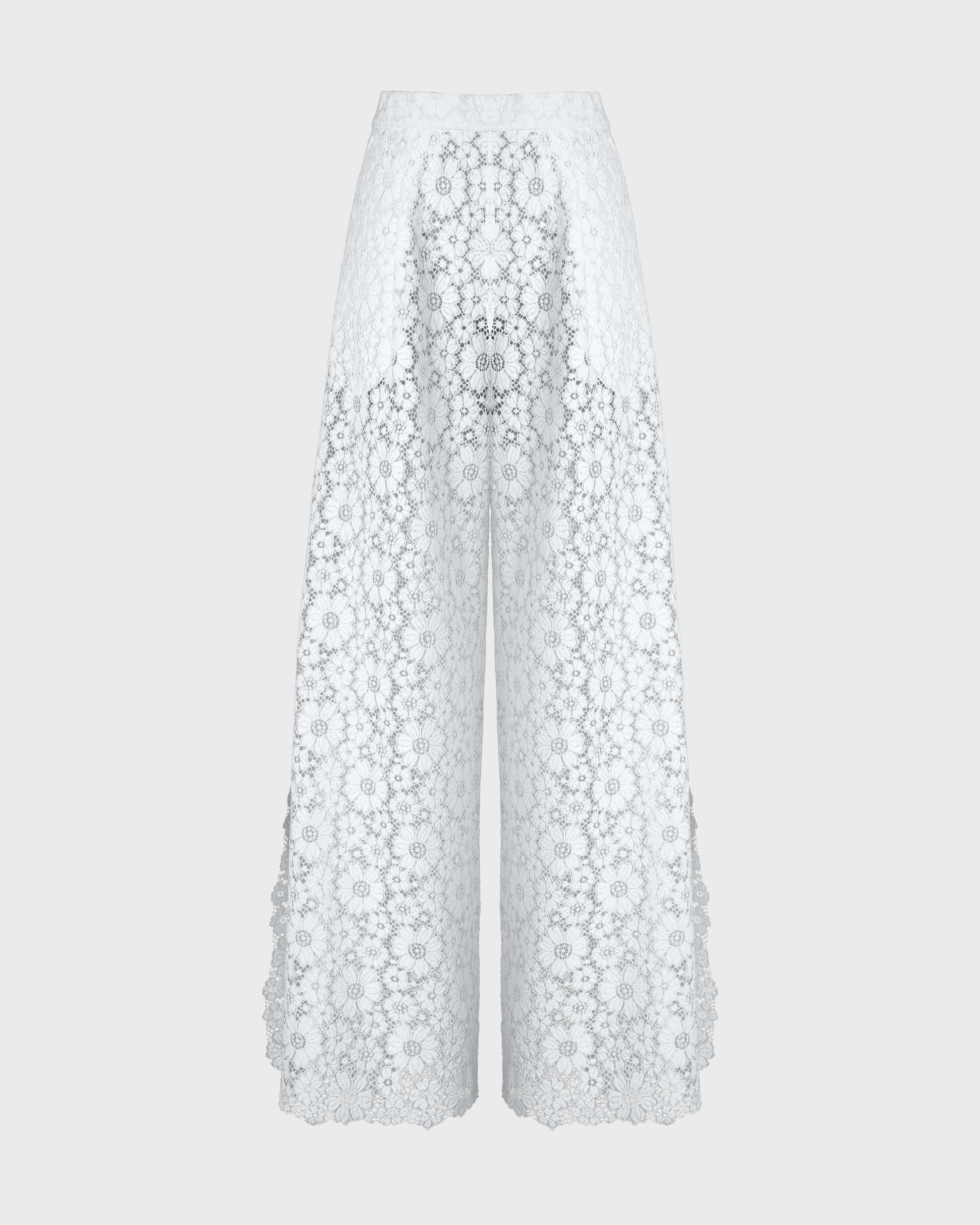 Women Pants Flowers Lace WHITE front view