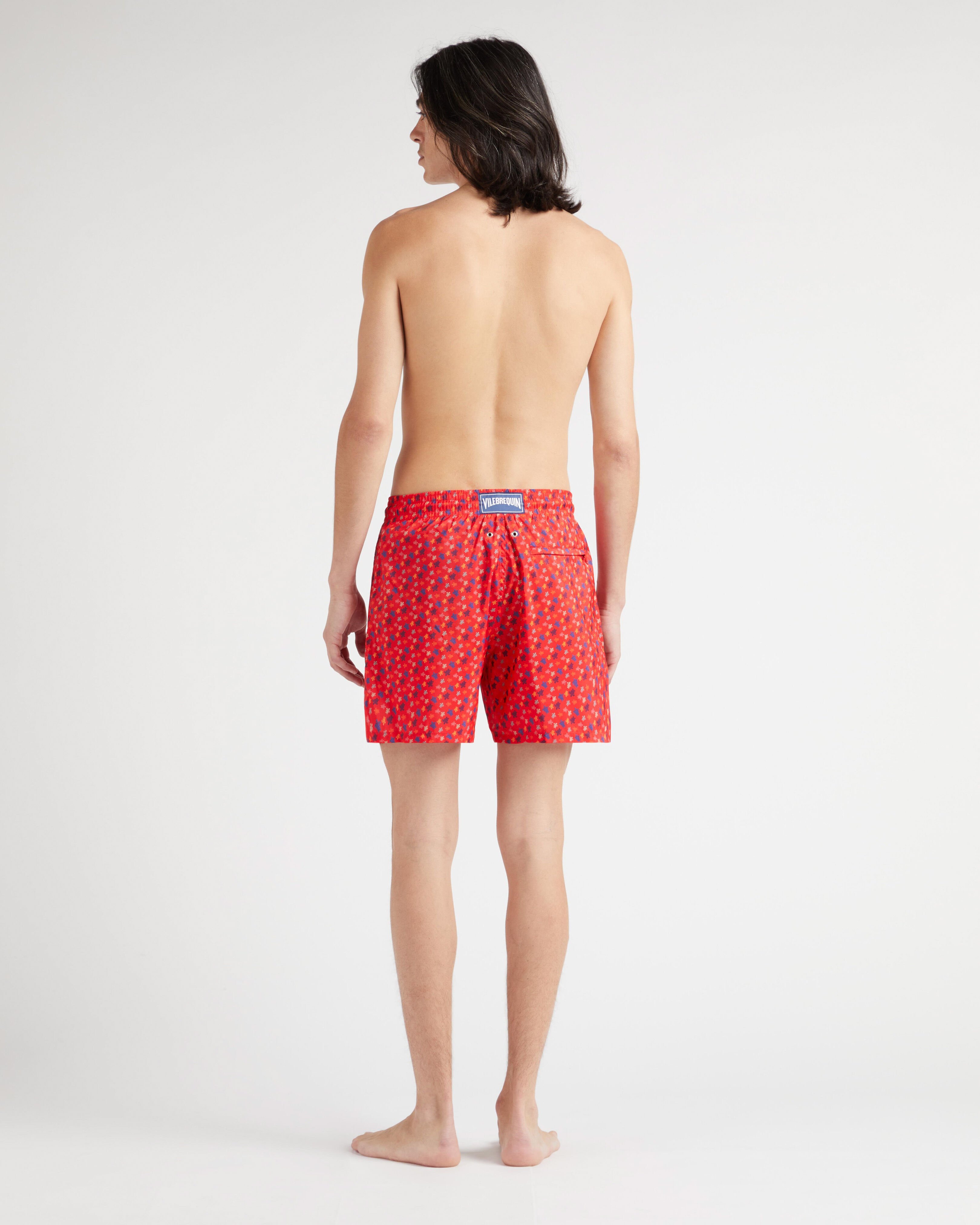 Men Swim Shorts Ultra-Light and Packable Micro Ronde Des Tortues Rainbow POPPY RED backworn view