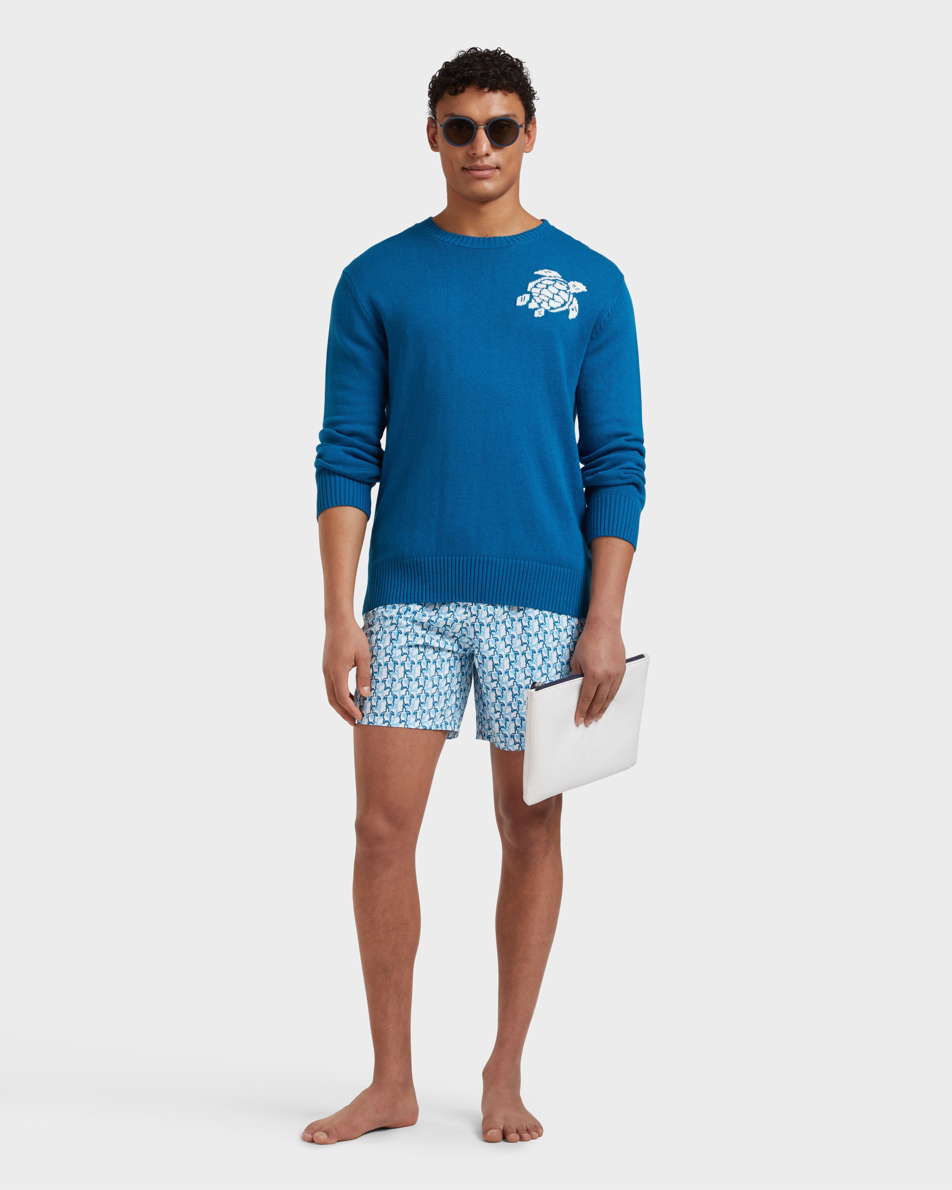 Men Crewneck Cotton and Cashmere Sweater Turtle PEACOCK supp1 view