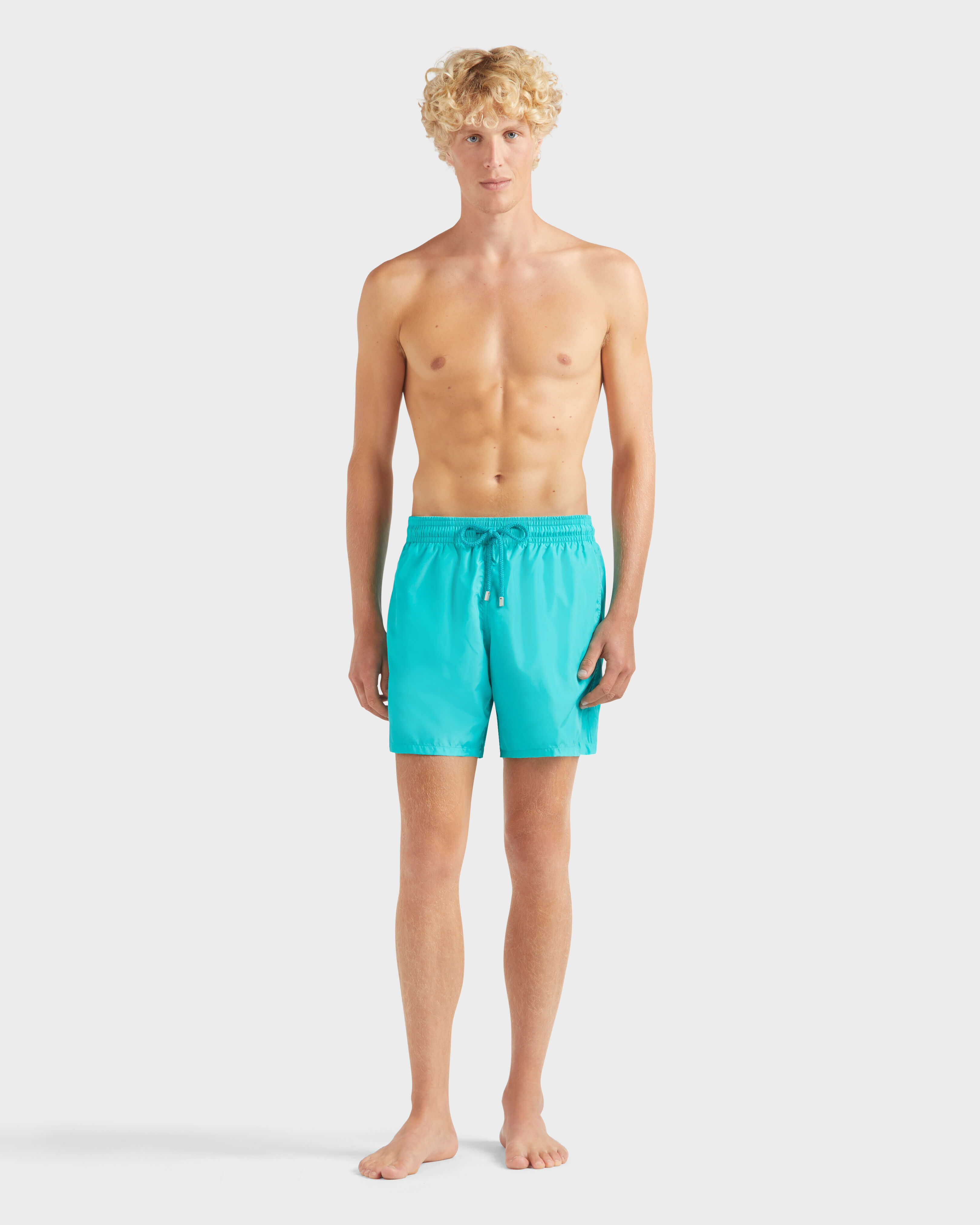 Men Ultra-Light and packable Swim Shorts Solid DISCO GREEN frontworn view