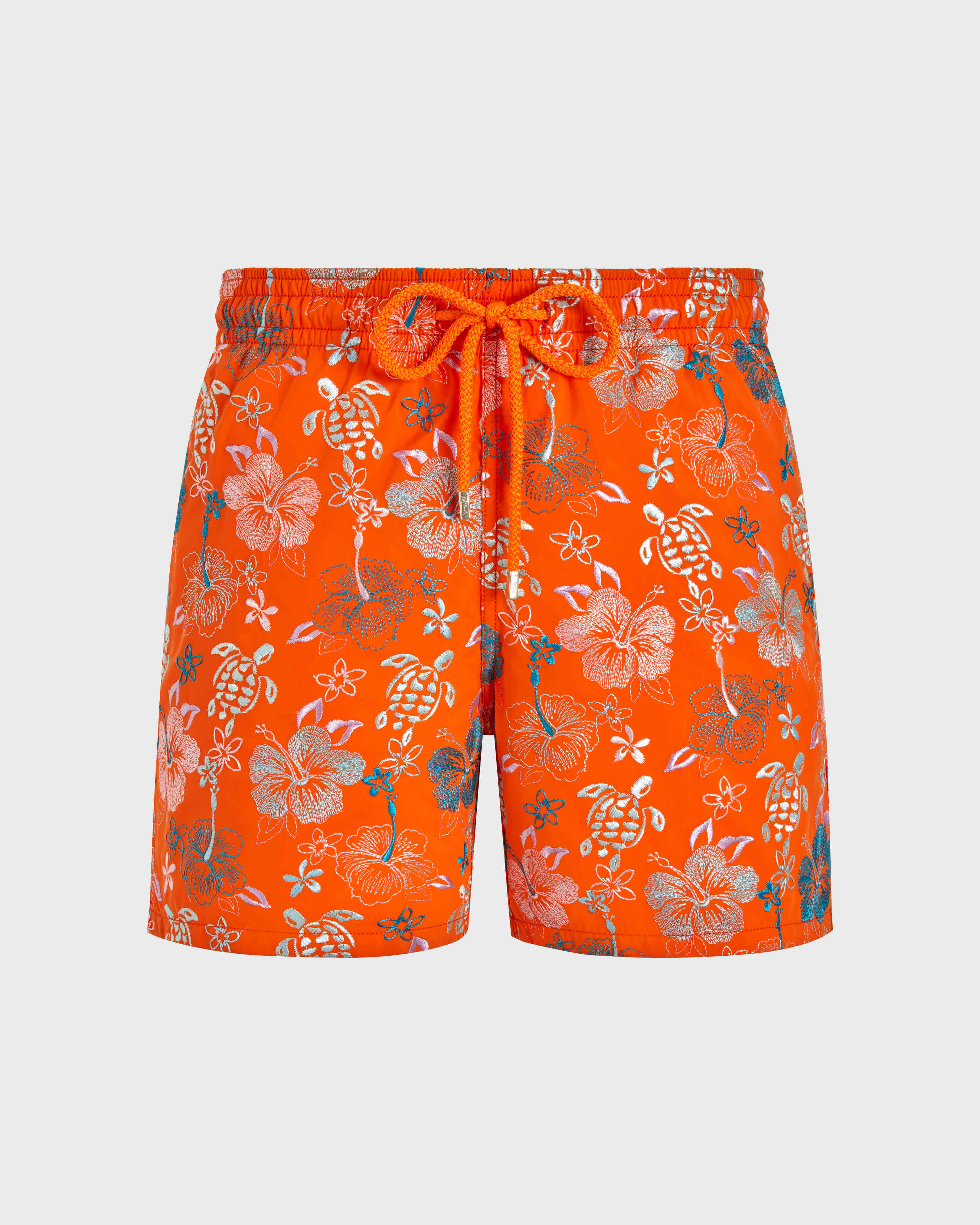 Men Swim Shorts Embroidered Tropical Turtles - Limited Edition APRICOT front view