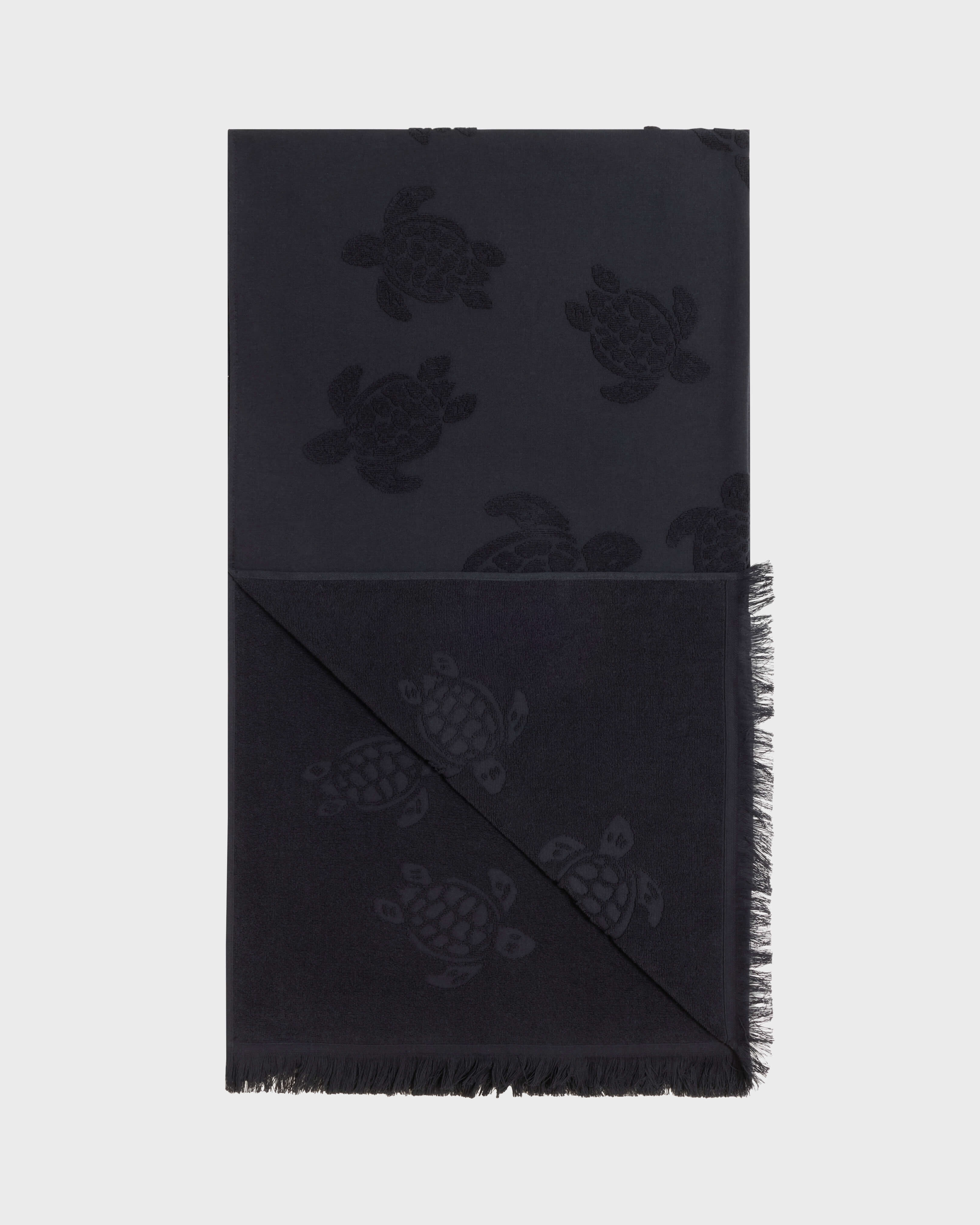 Beach Towel in Organic Cotton Turtles Jacquard BLACK back view