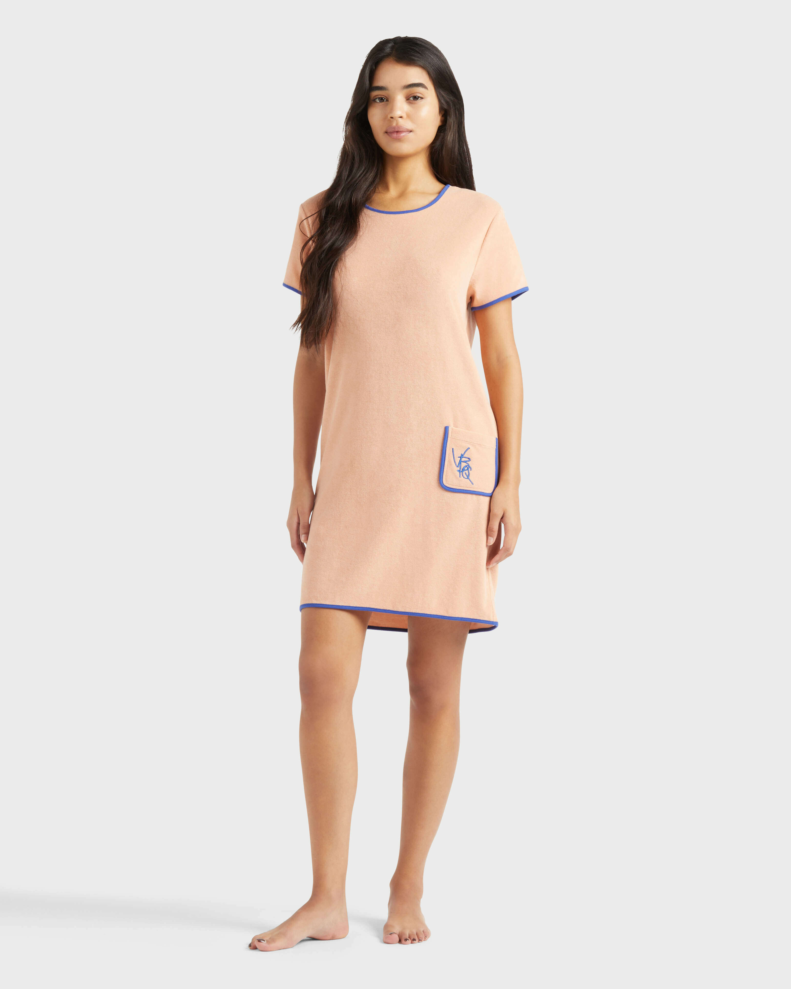 Women Terry Dress VBQ Line BLUSH frontworn view