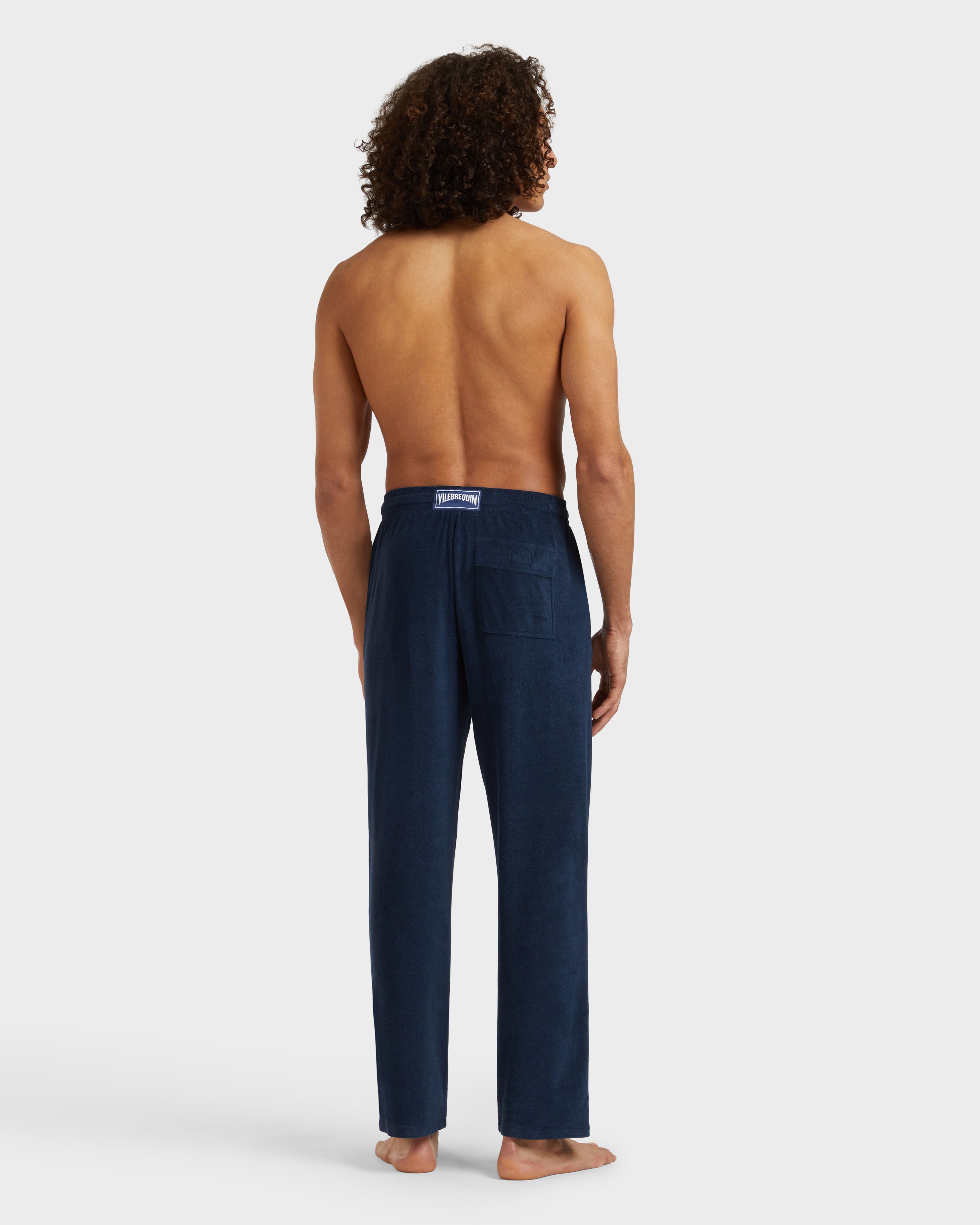 Men Terry Pants Solid NAVY backworn view