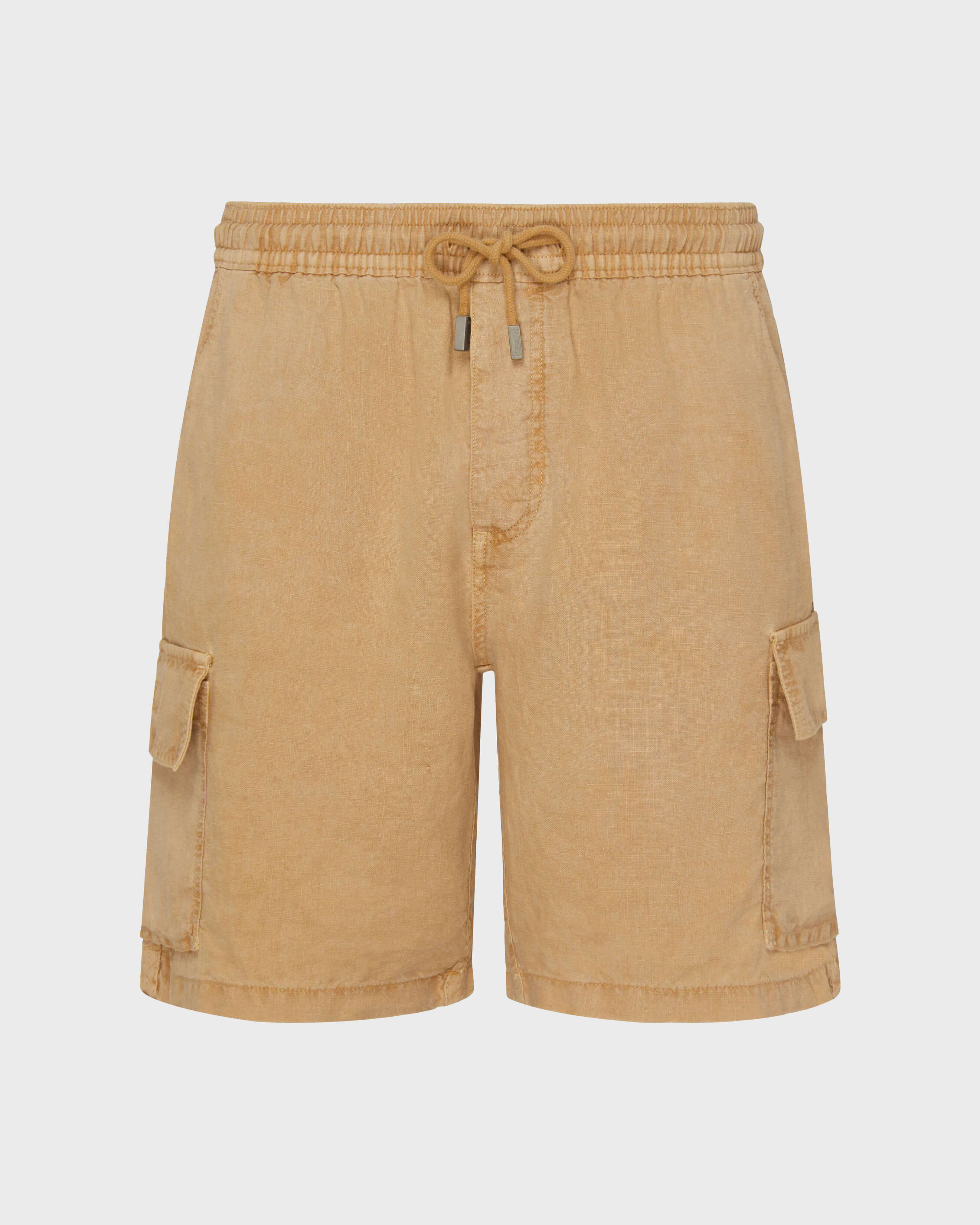 Bermudas de lino con bolsillos cargo y tinte natural para hombre MOCHA front view