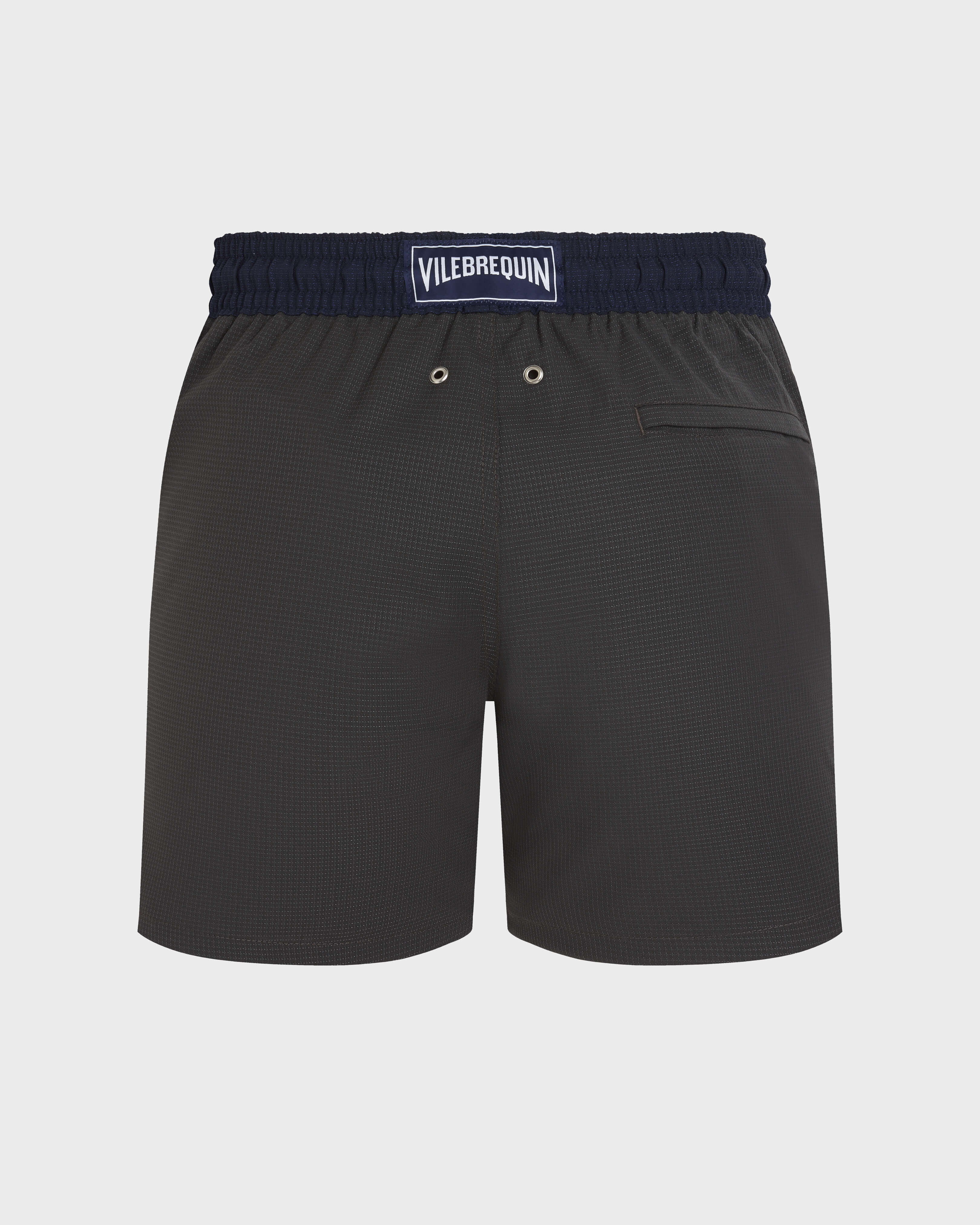 Men Ultrafine Wool Swim Shorts Micro Carreaux Tailoring KHAKI back view