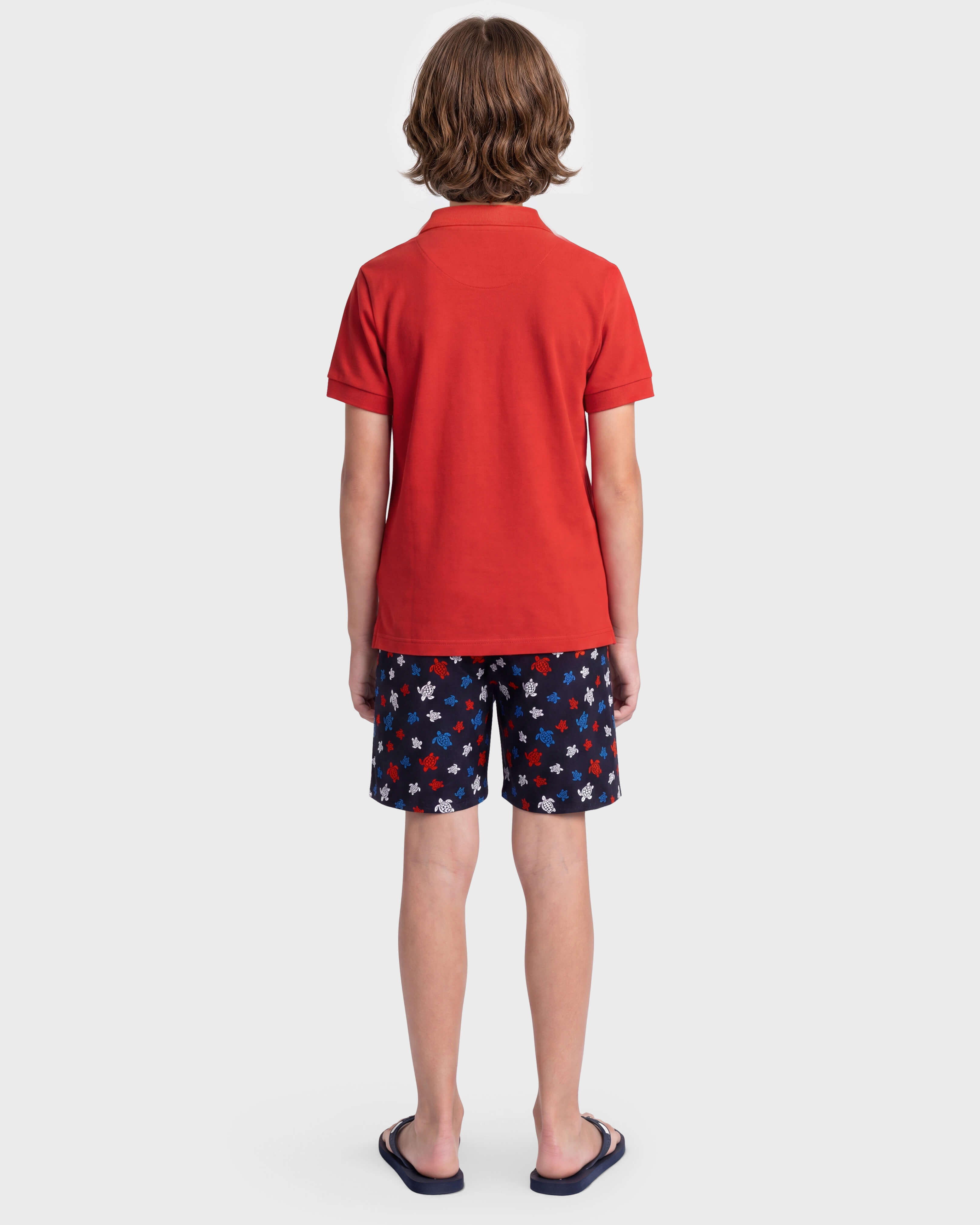 Boys Swimwear Embroidered Ronde Tortues Tricolores - Limited Edition NAVY backworn view