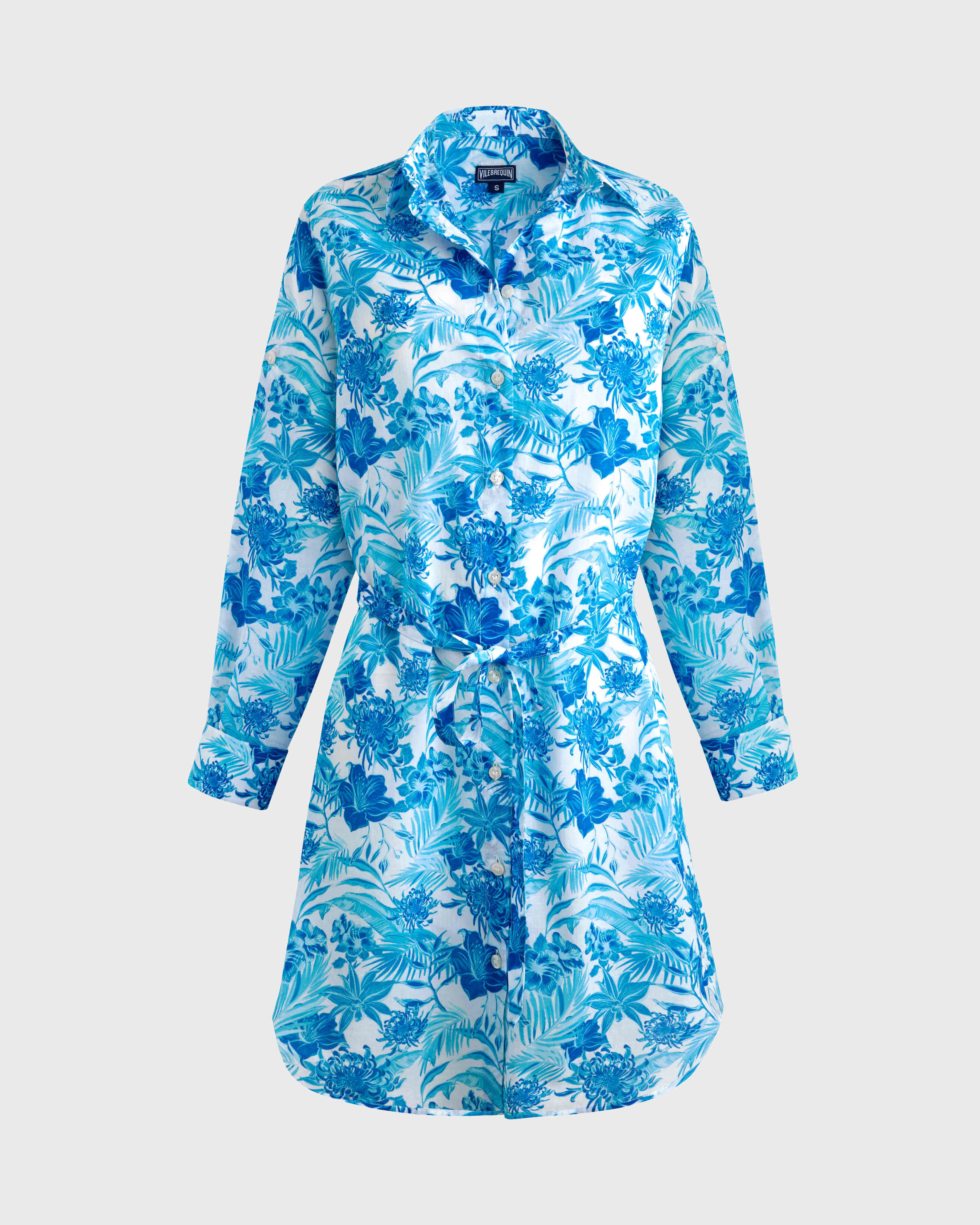Tahiti Flowers Hemdkleid aus Baumwollvoile für Damen WEISS front view