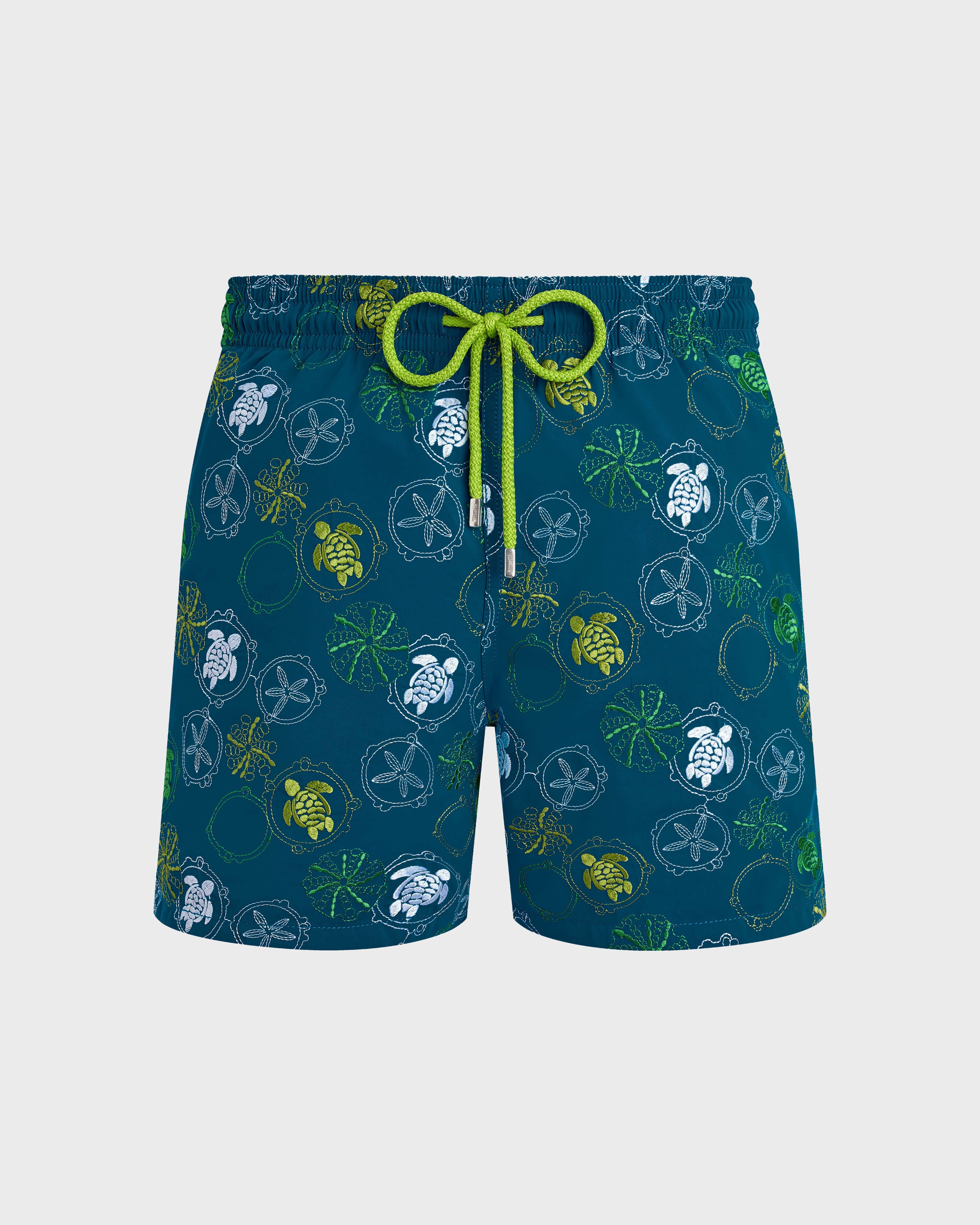 Men Swim trunks Embroidered Oursins PEACOCK front view