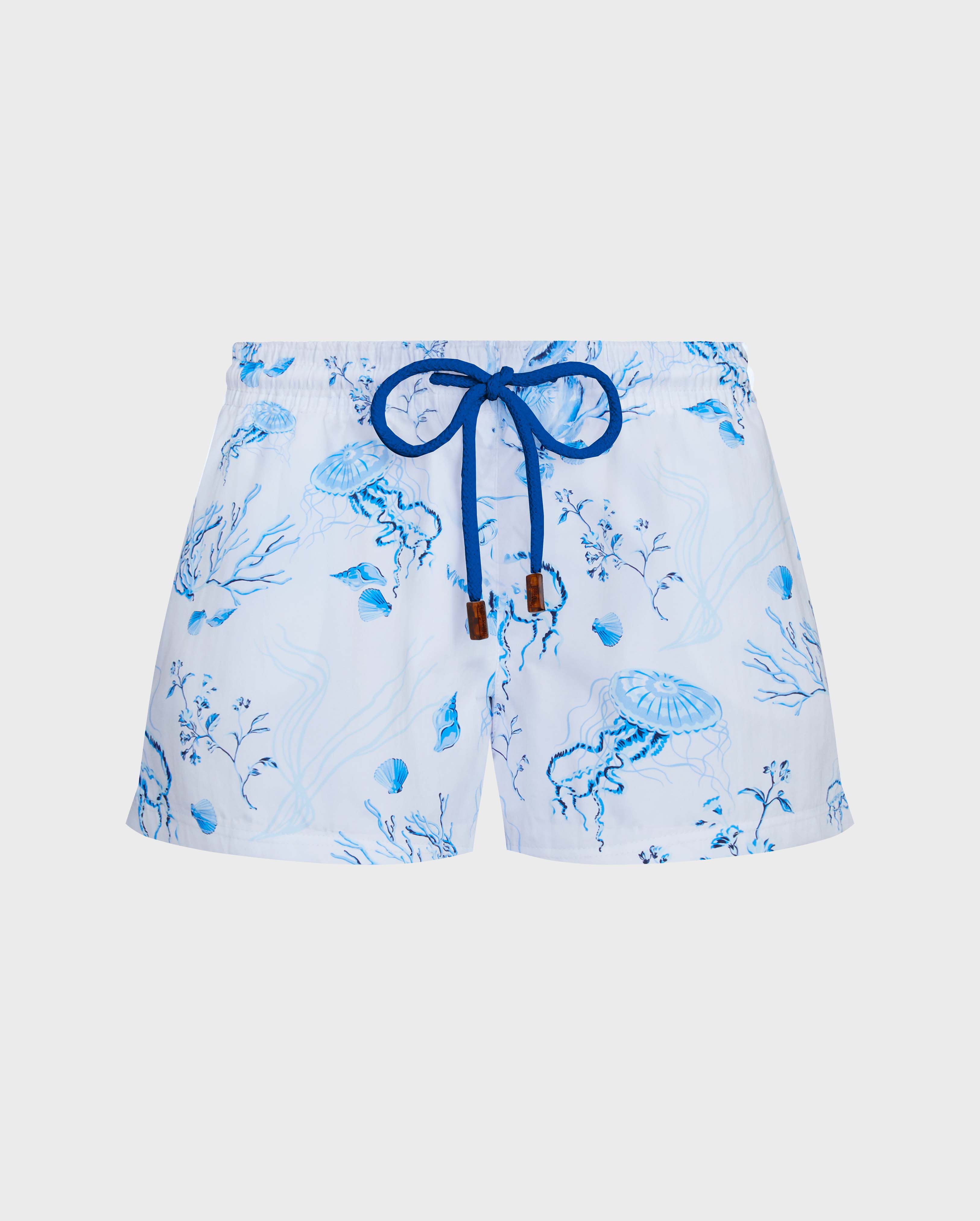 Women Swim Shorts Medusa and Shells WHITE front view